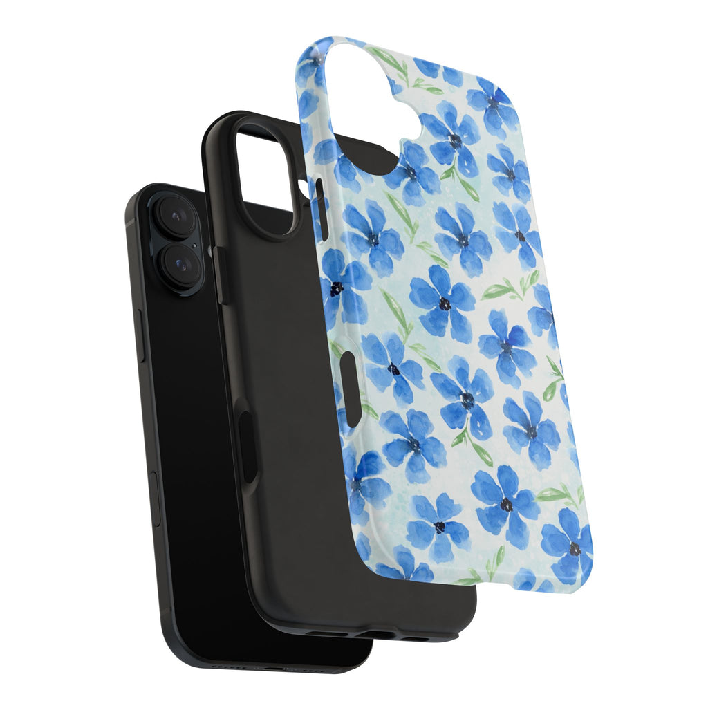 Blue Watercolor Floral Tough Phone Case — Durable Floral Phone Cover