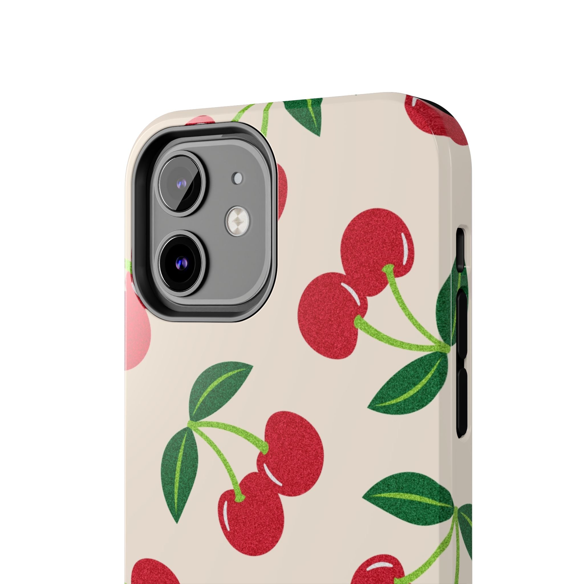 Cherry Pattern Tough Phone Case — Retro Red Cherries on Cream Protective Cover