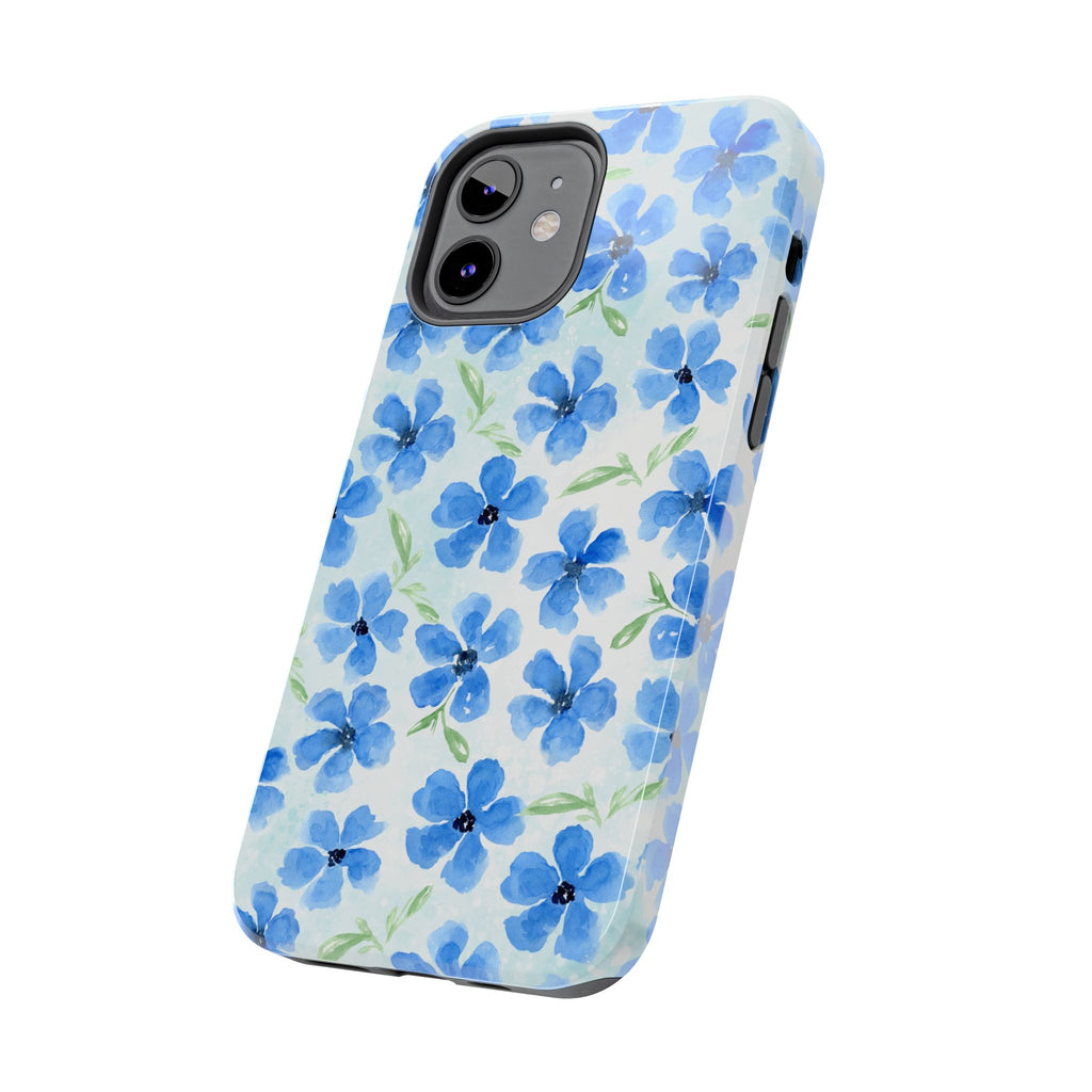 Blue Watercolor Floral Tough Phone Case — Durable Floral Phone Cover