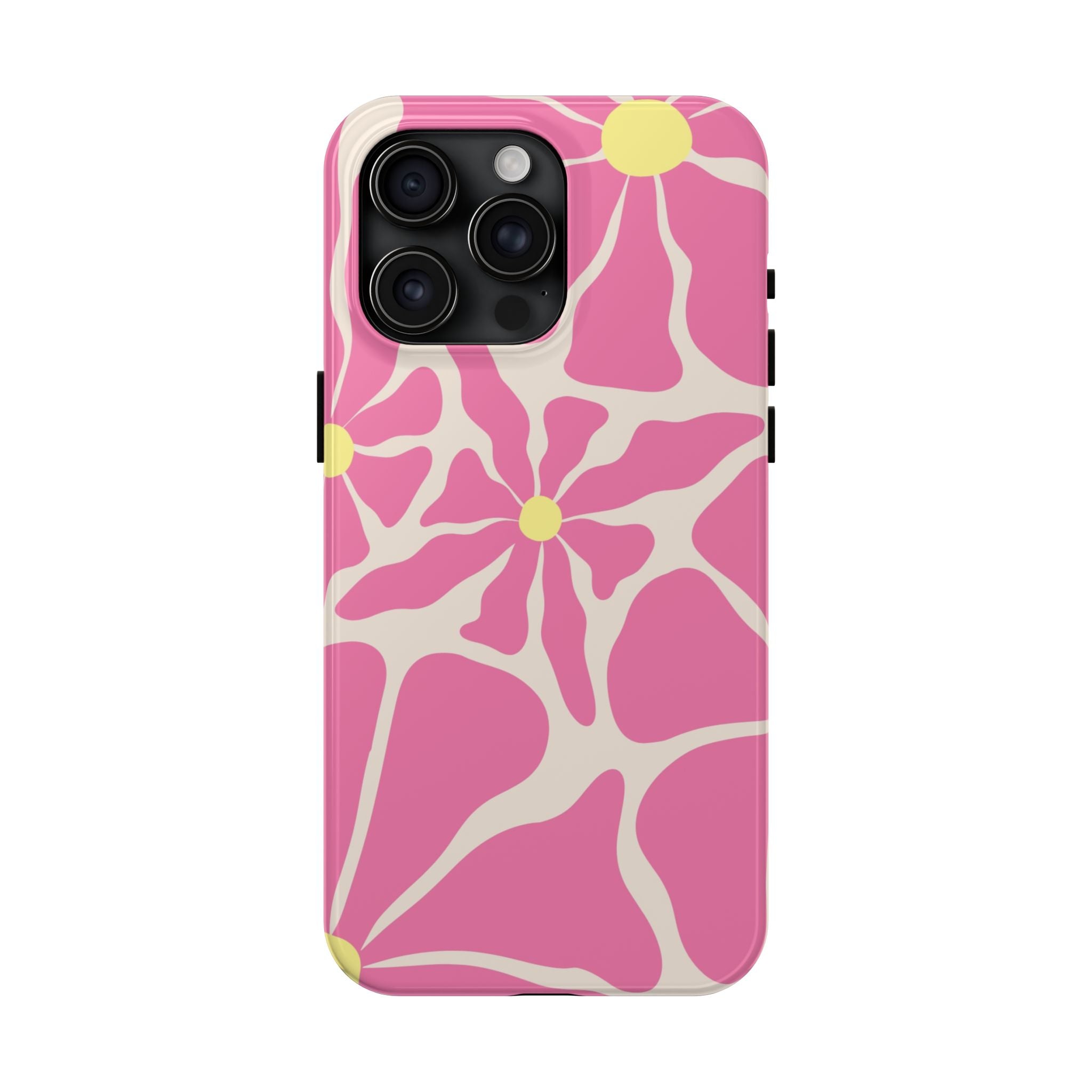 Pink Retro Floral Tough Phone Case — Durable Protective iPhone Cover
