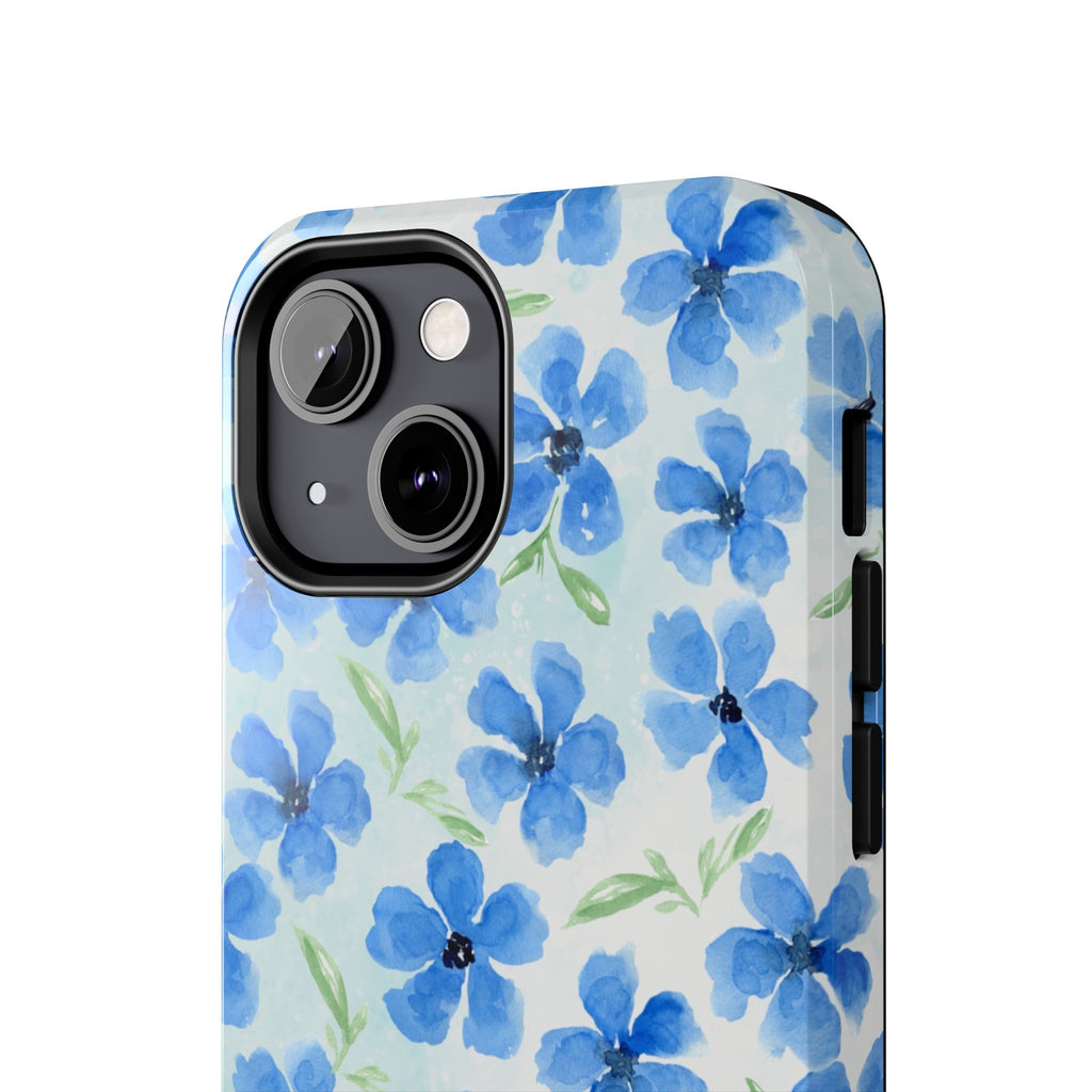 Blue Watercolor Floral Tough Phone Case — Durable Floral Phone Cover