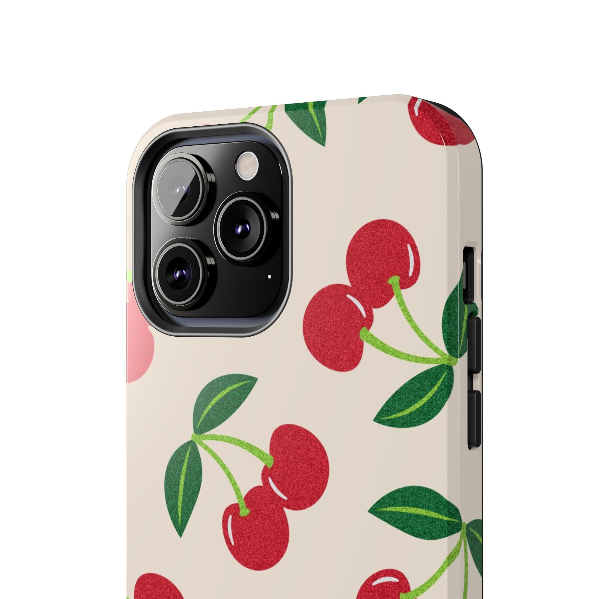 Cherry Pattern Tough Phone Case — Retro Red Cherries on Cream Protective Cover