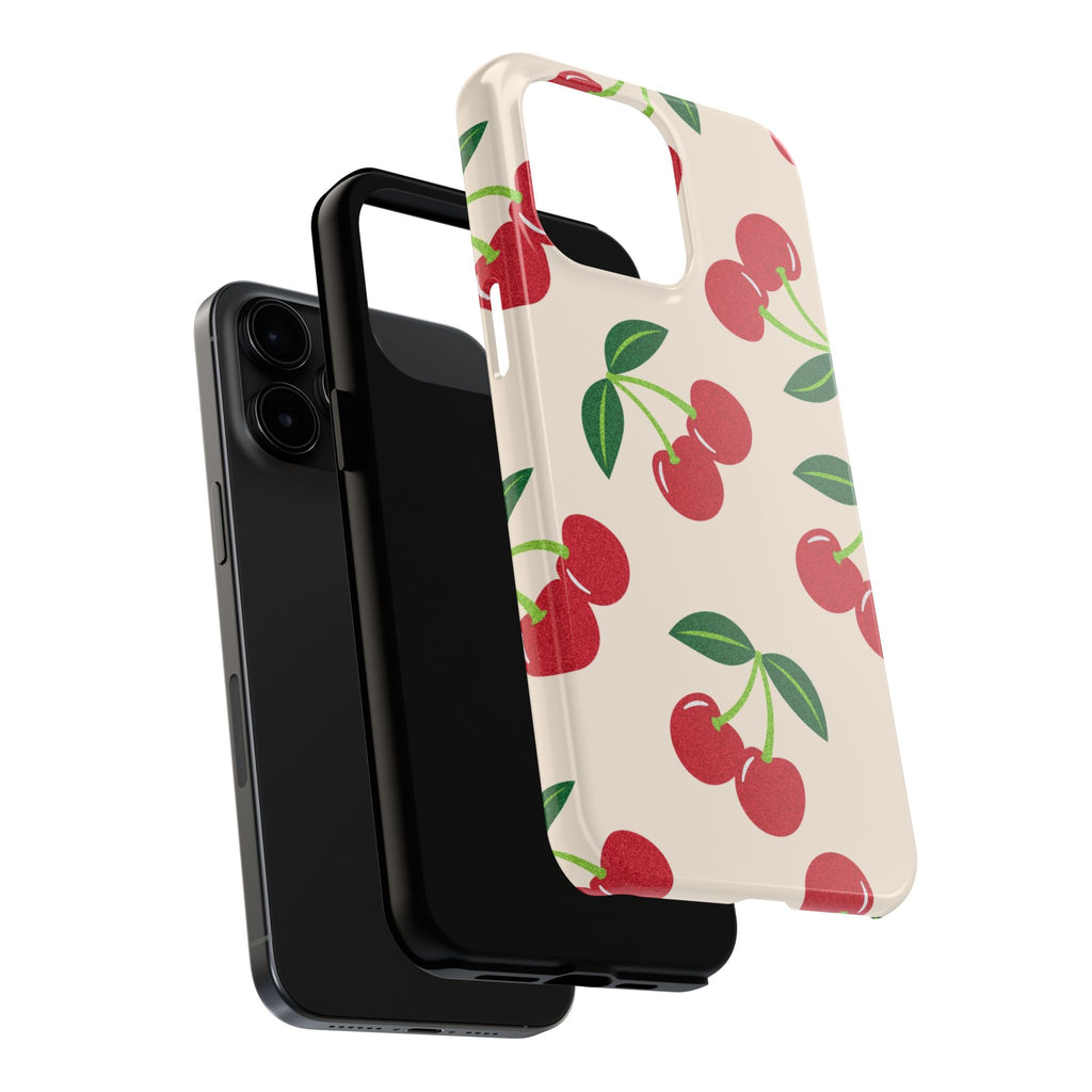 Cherry Pattern Tough Phone Case — Retro Red Cherries on Cream Protective Cover