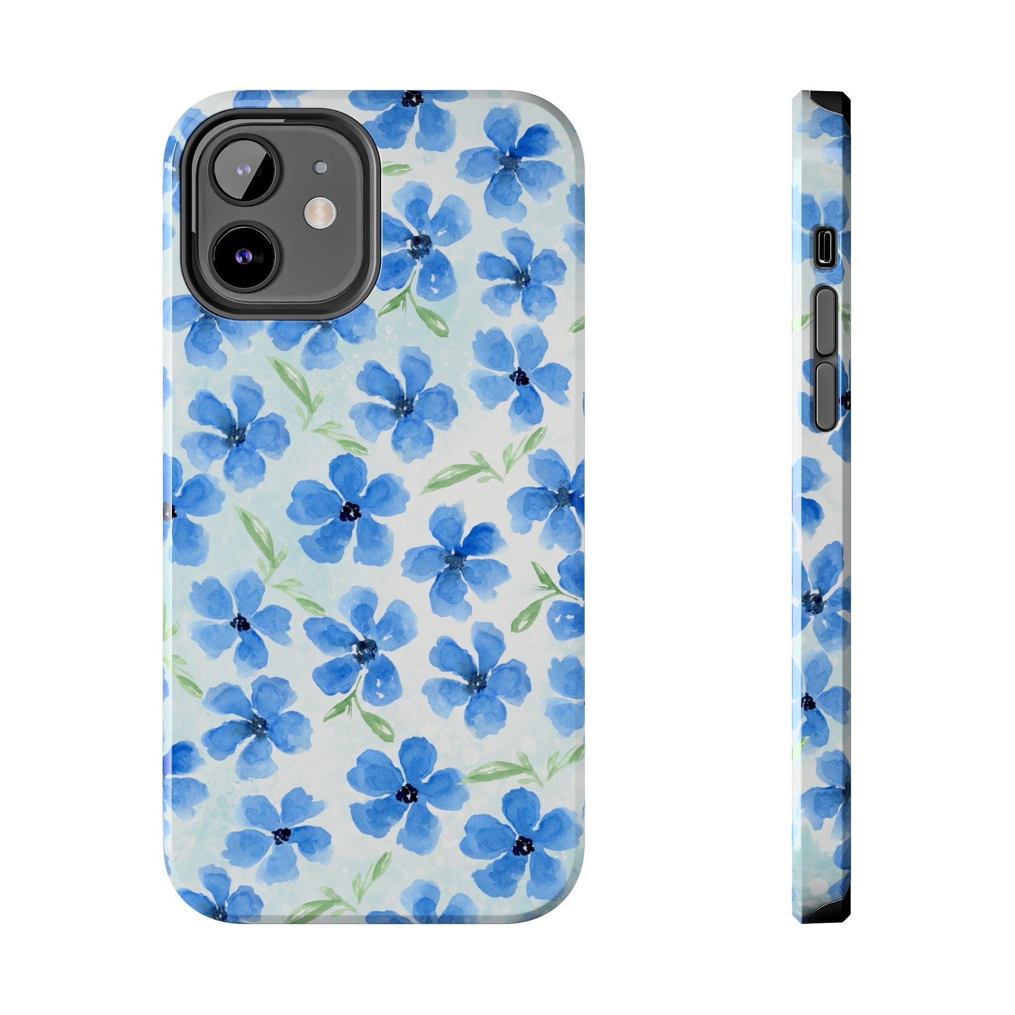 Blue Watercolor Floral Tough Phone Case — Durable Floral Phone Cover