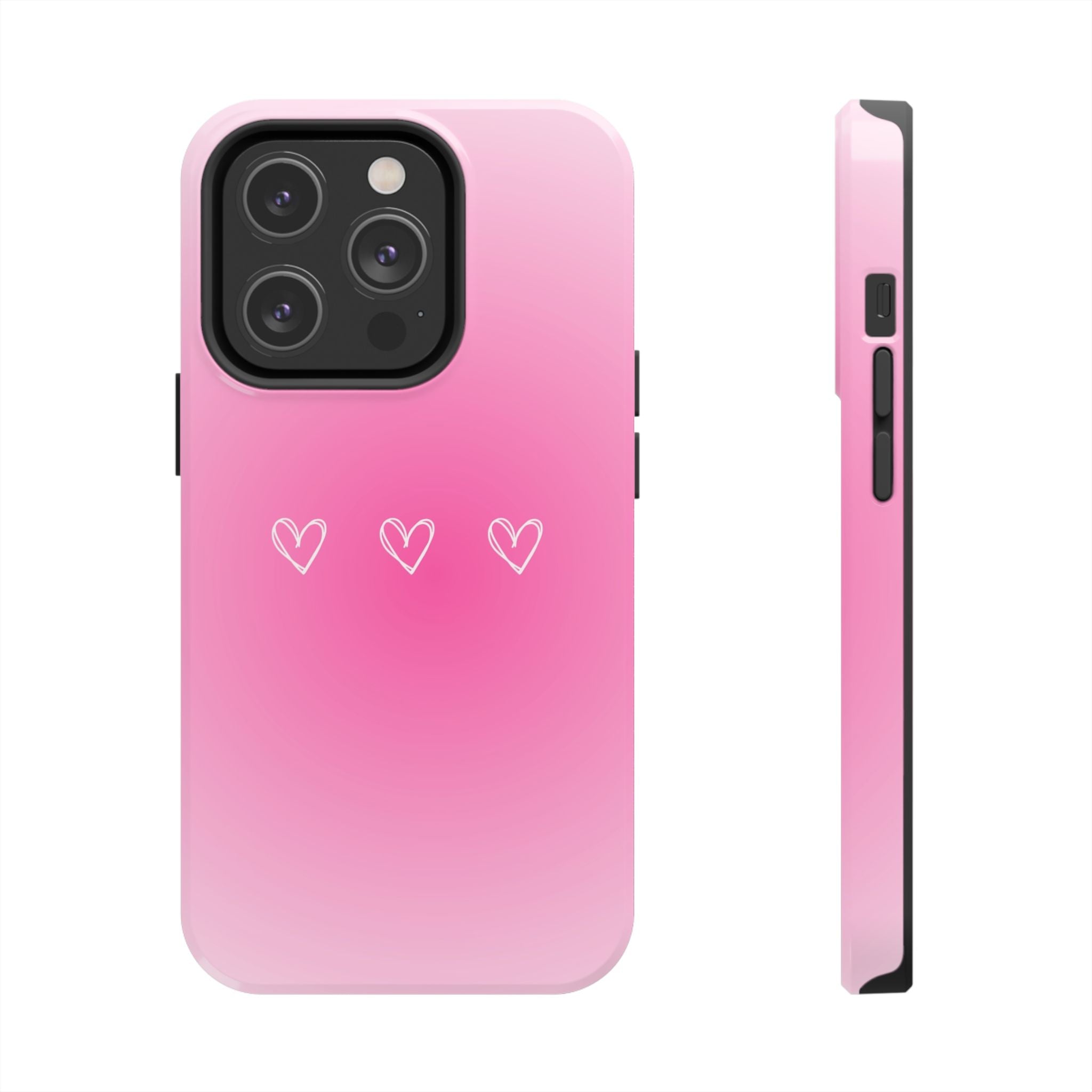Pink Gradient Tough Phone Case with Three Hand-Drawn Hearts