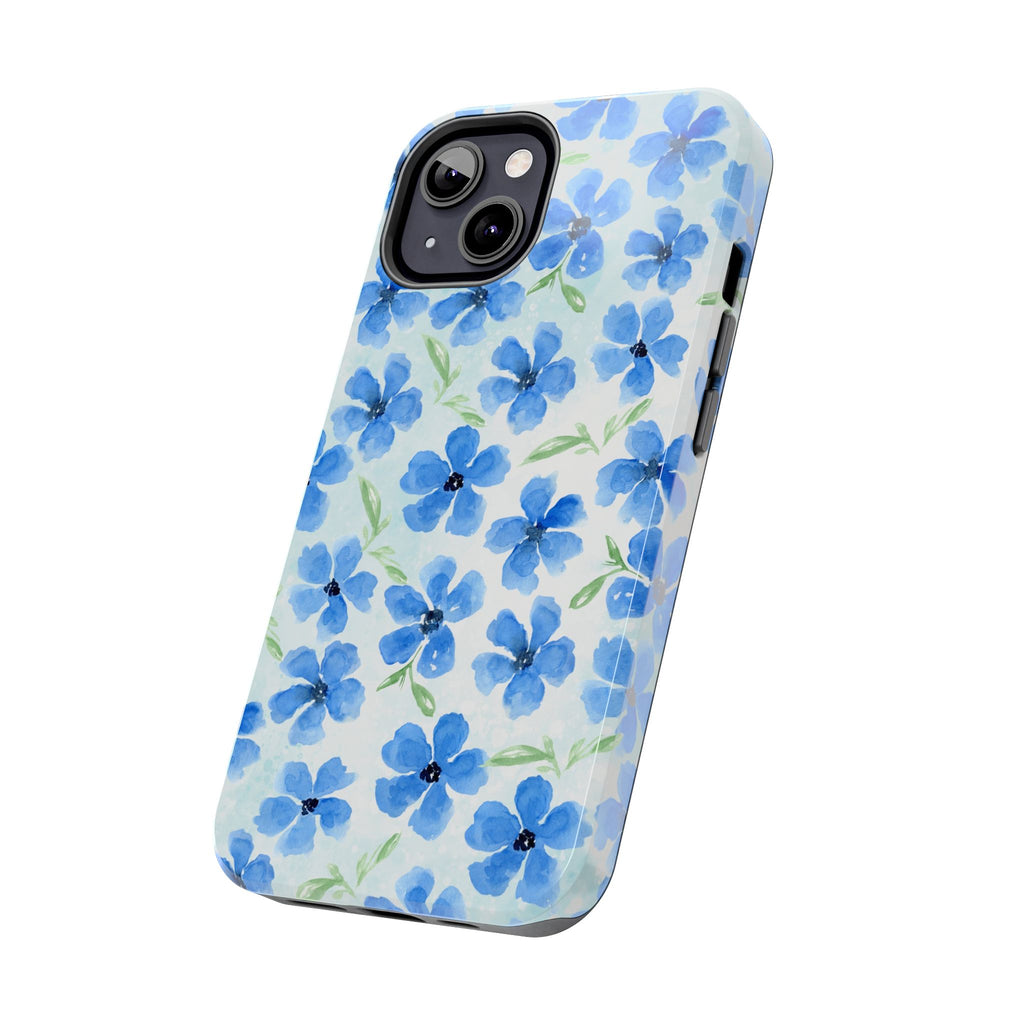 Blue Watercolor Floral Tough Phone Case — Durable Floral Phone Cover
