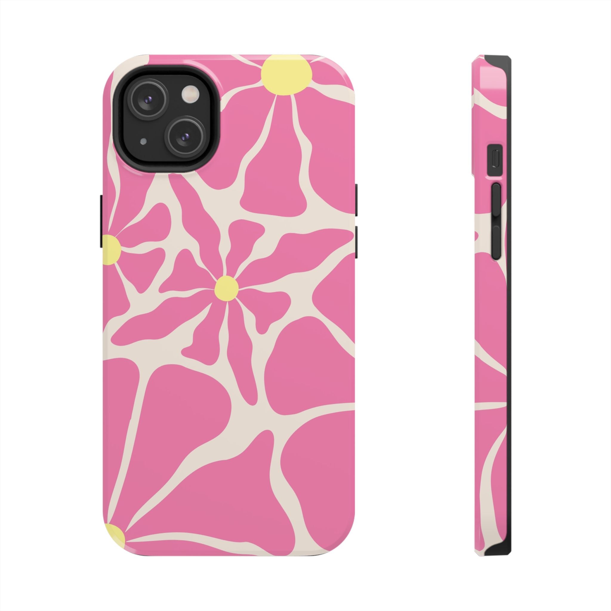 Pink Retro Floral Tough Phone Case — Durable Protective iPhone Cover