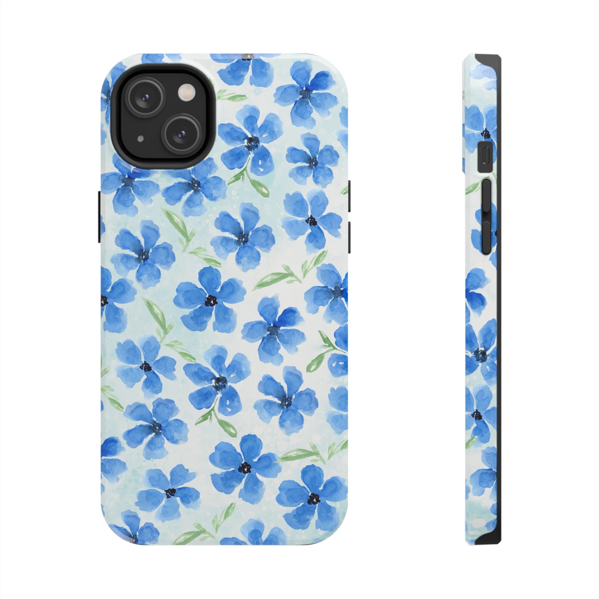 Blue Watercolor Floral Tough Phone Case — Durable Floral Phone Cover