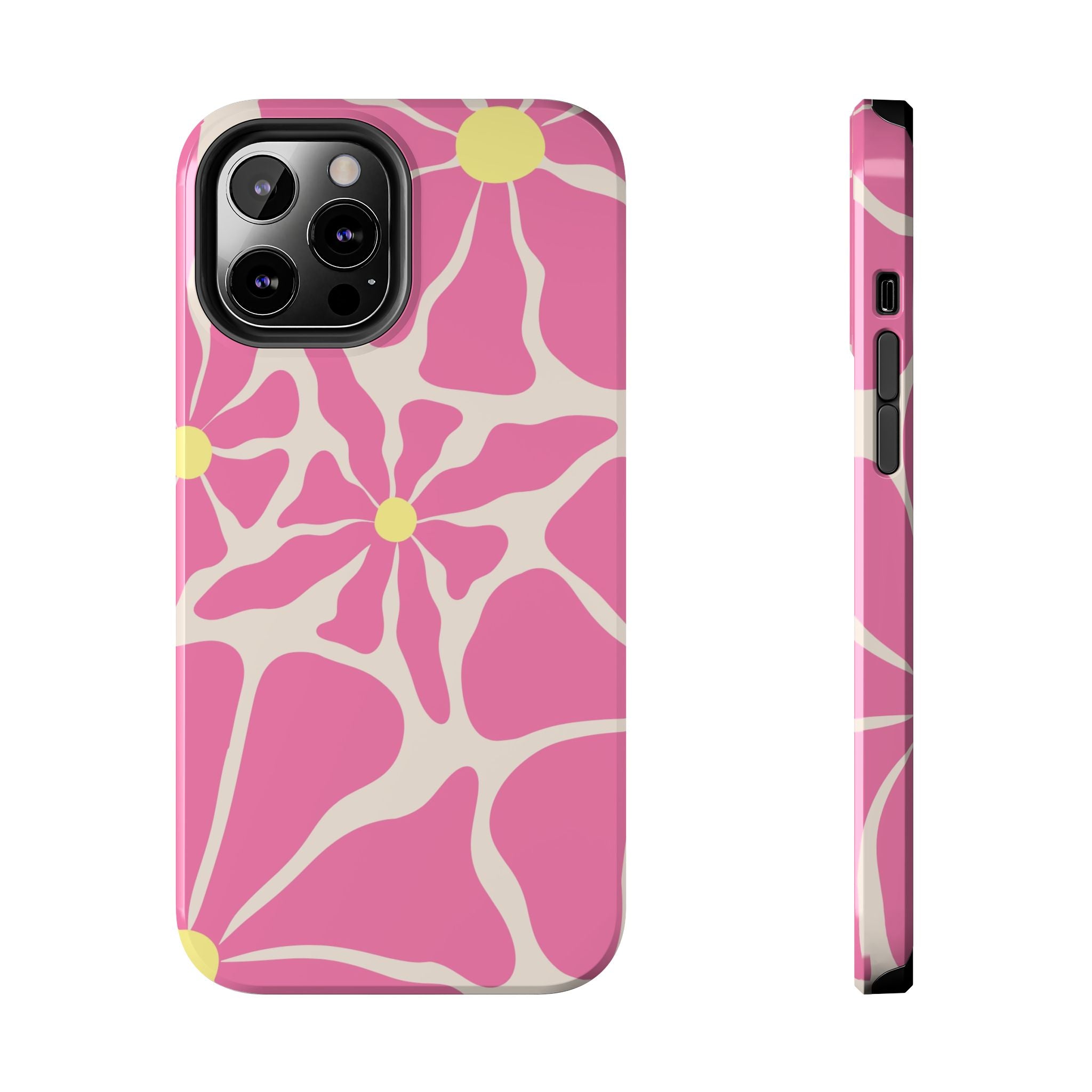 Pink Retro Floral Tough Phone Case — Durable Protective iPhone Cover