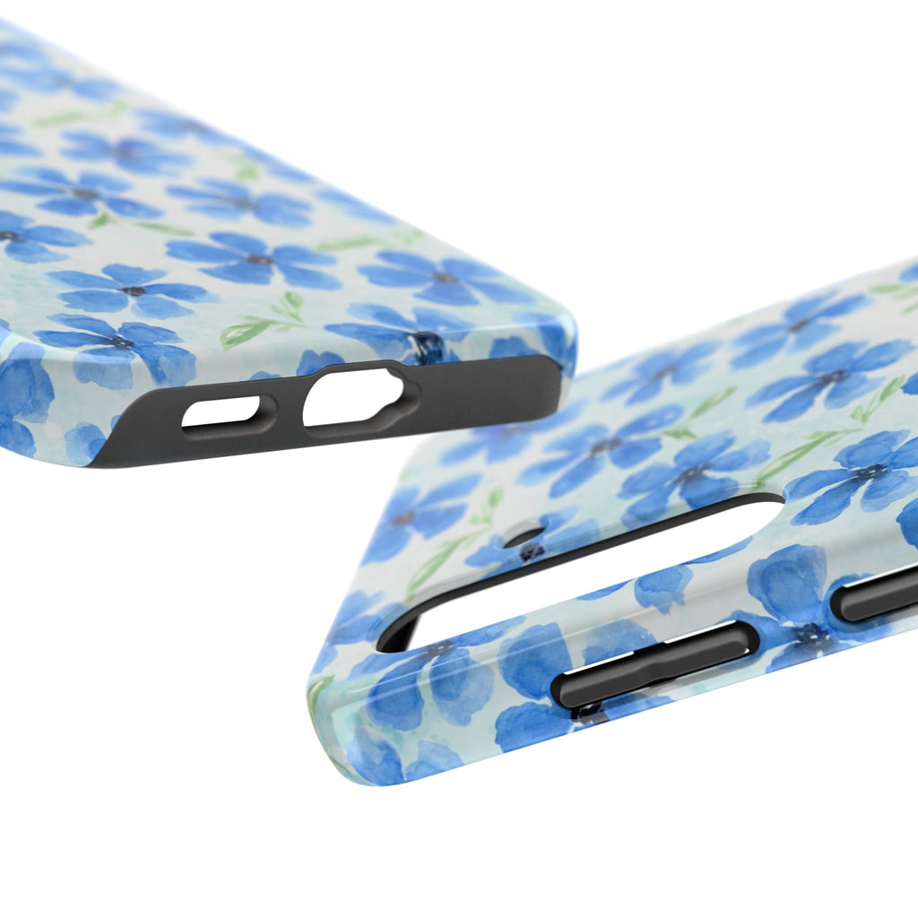Blue Watercolor Floral Tough Phone Case — Durable Floral Phone Cover