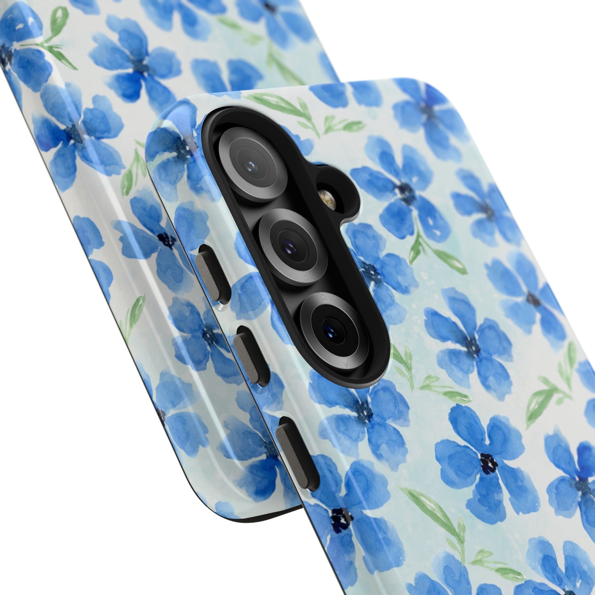 Blue Watercolor Floral Tough Phone Case — Durable Floral Phone Cover