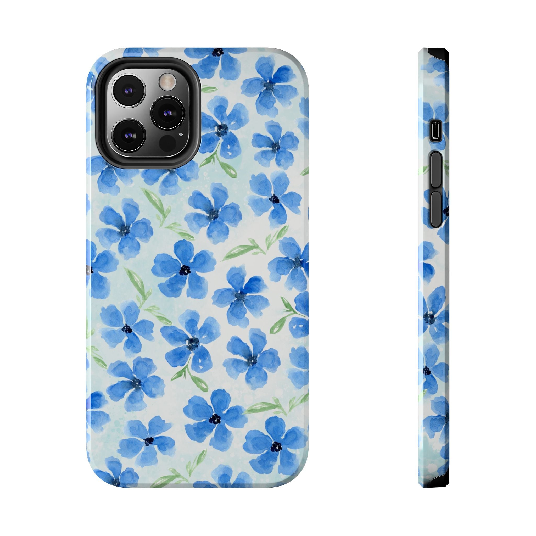 Blue Watercolor Floral Tough Phone Case — Durable Floral Phone Cover