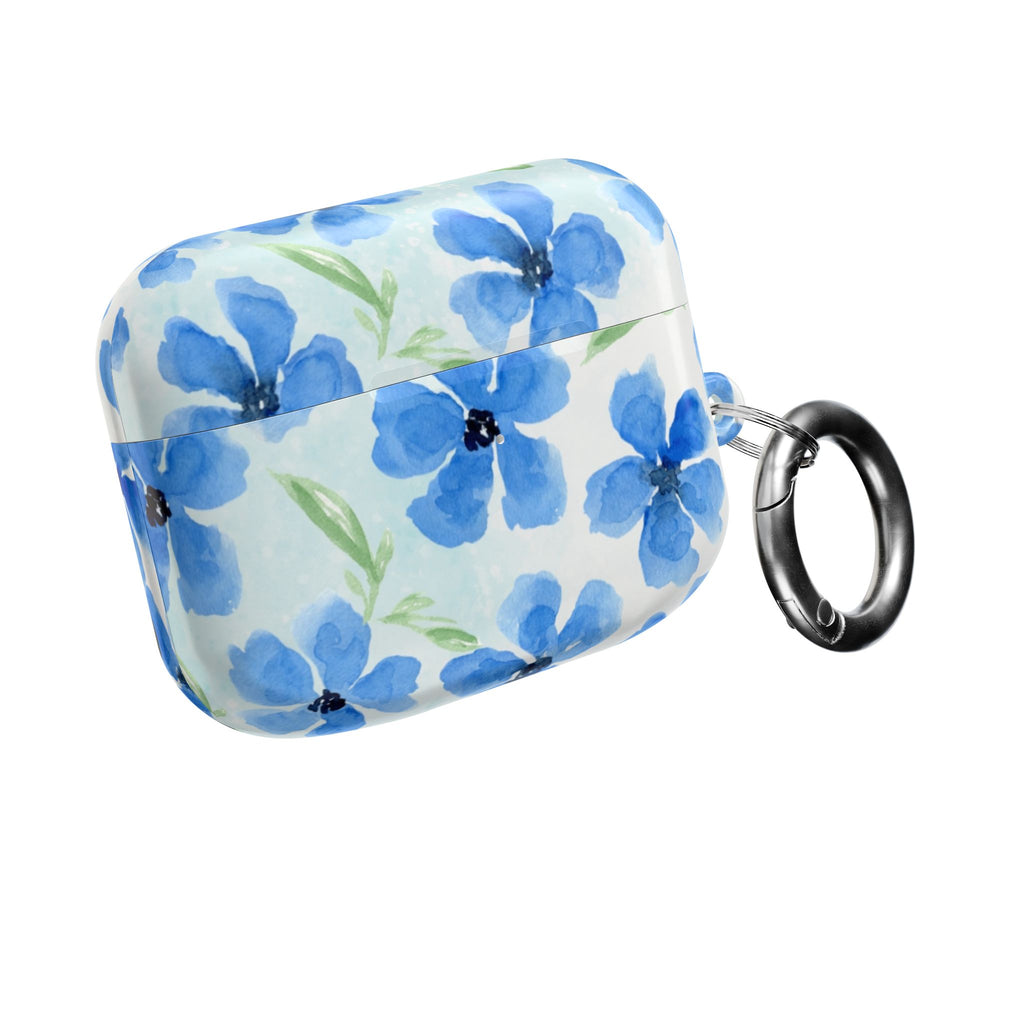 Blue Watercolor Floral AirPod Case — Protective Silicone Cover with Hand-Painted Flowers