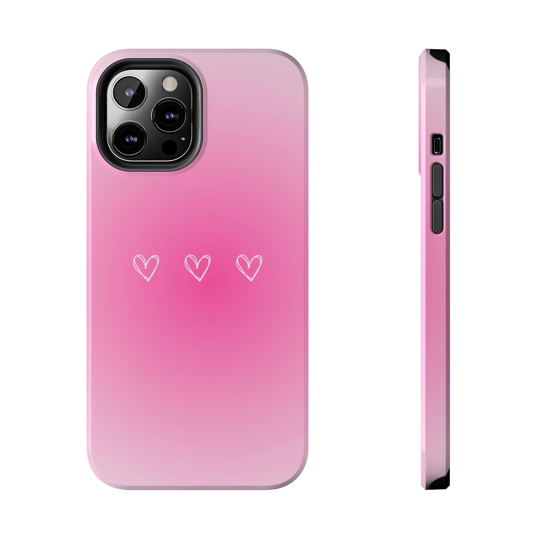 Pink Gradient Tough Phone Case with Three Hand-Drawn Hearts