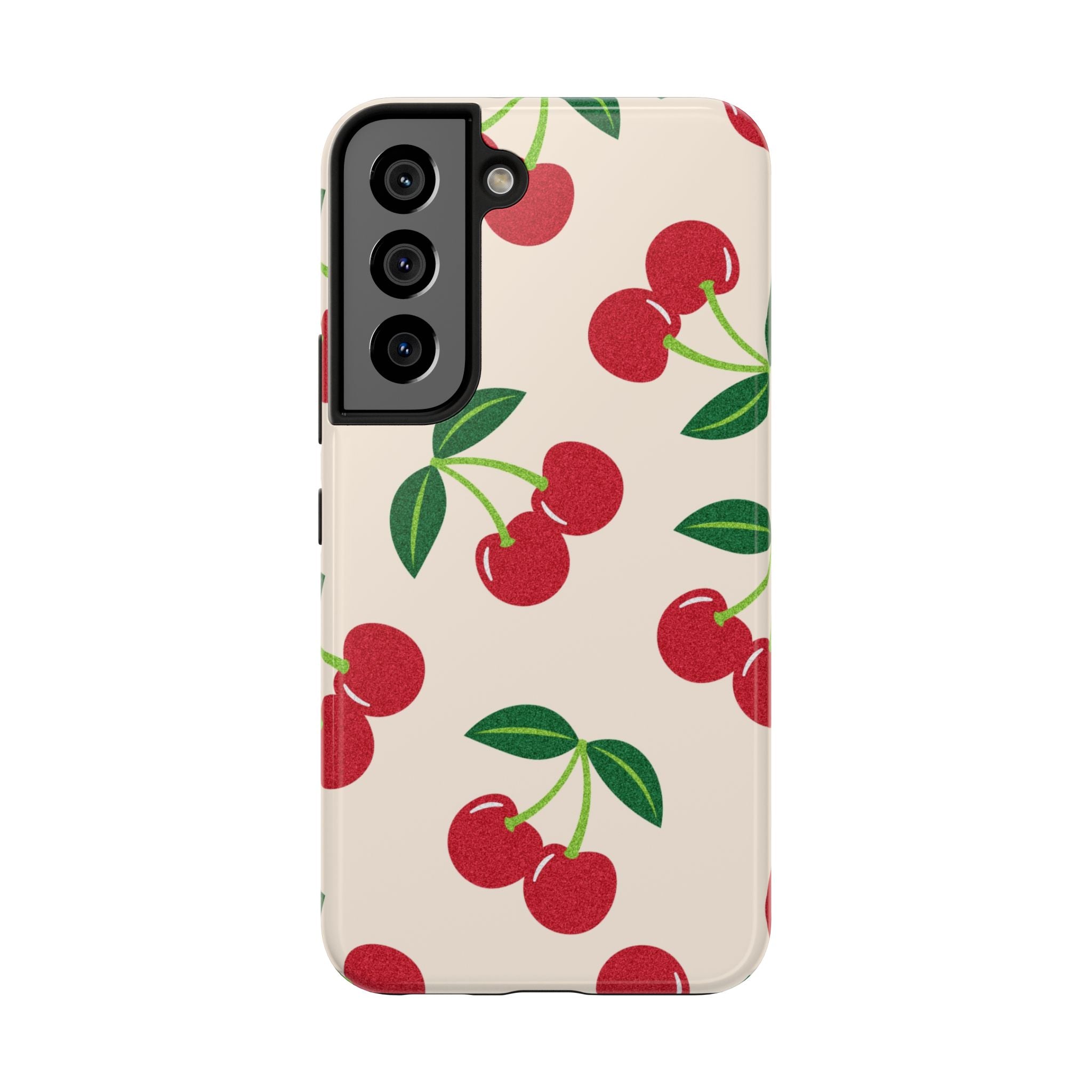 Cherry Pattern Tough Phone Case — Retro Red Cherries on Cream Protective Cover