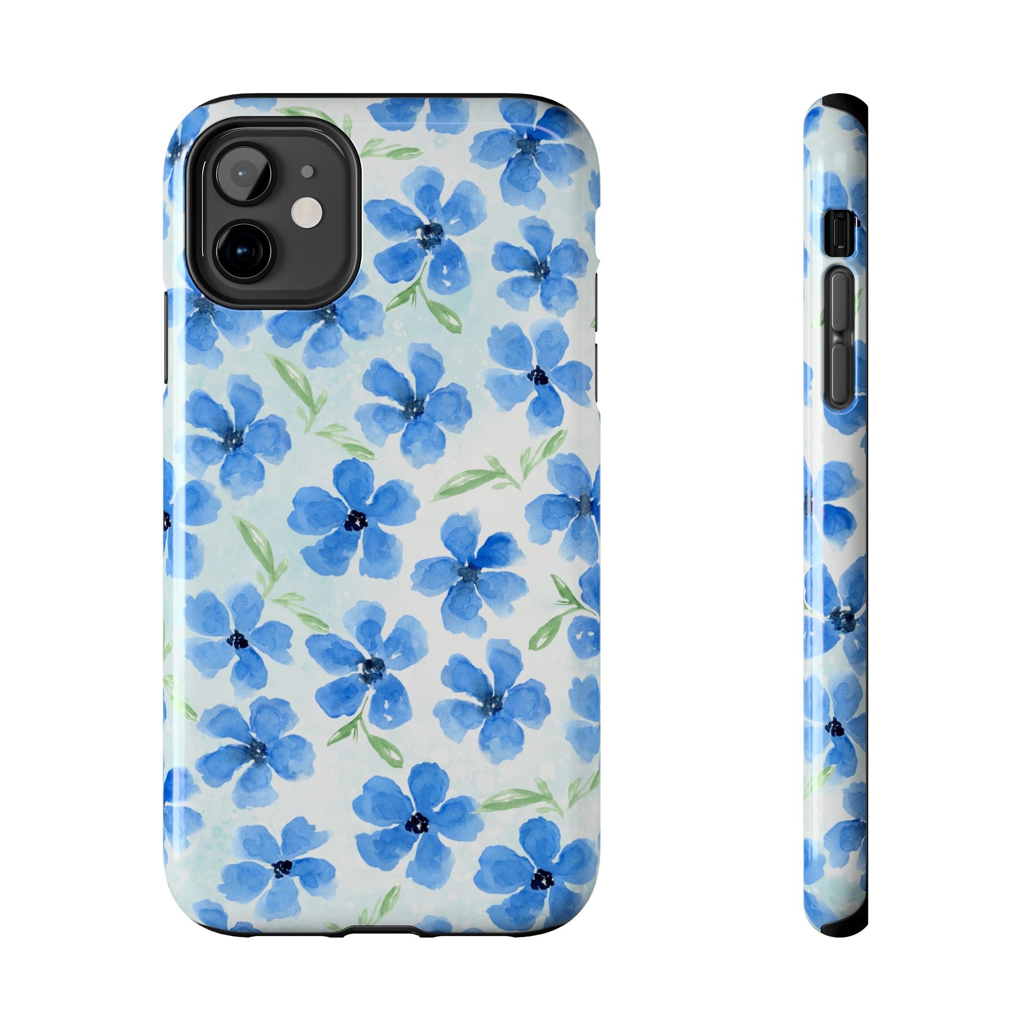 Blue Watercolor Floral Tough Phone Case — Durable Floral Phone Cover