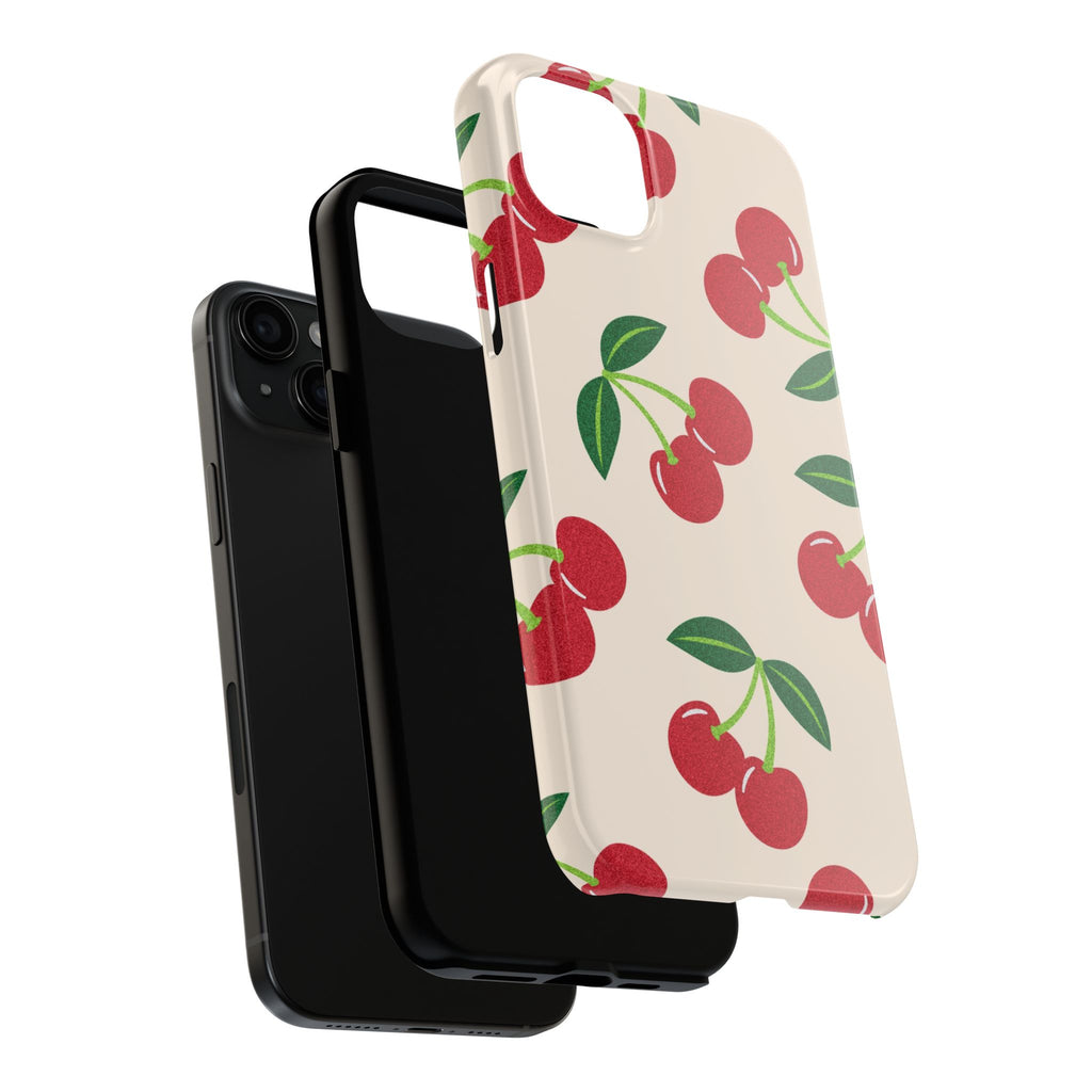 Cherry Pattern Tough Phone Case — Retro Red Cherries on Cream Protective Cover