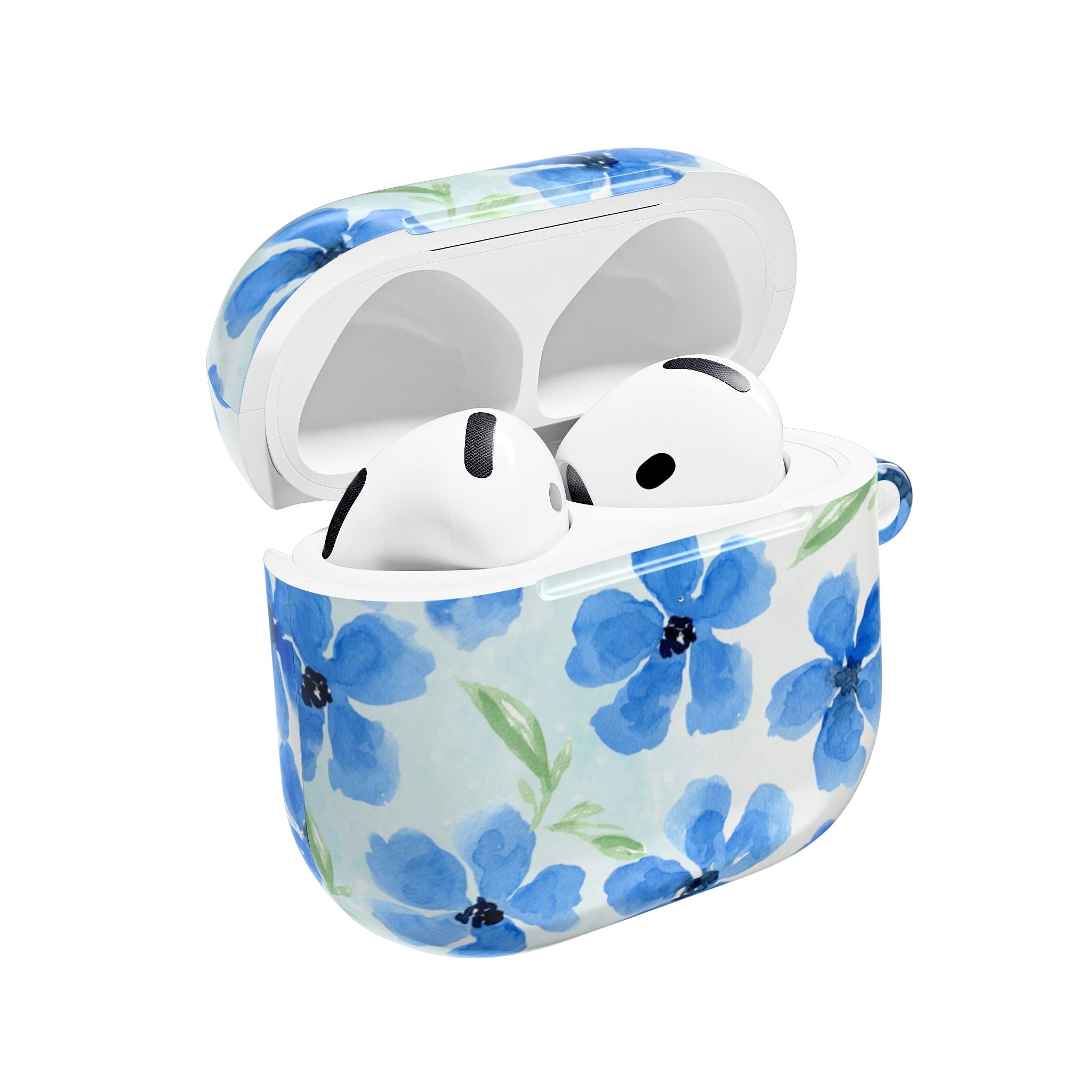 Blue Watercolor Floral AirPod Case — Protective Silicone Cover with Hand-Painted Flowers