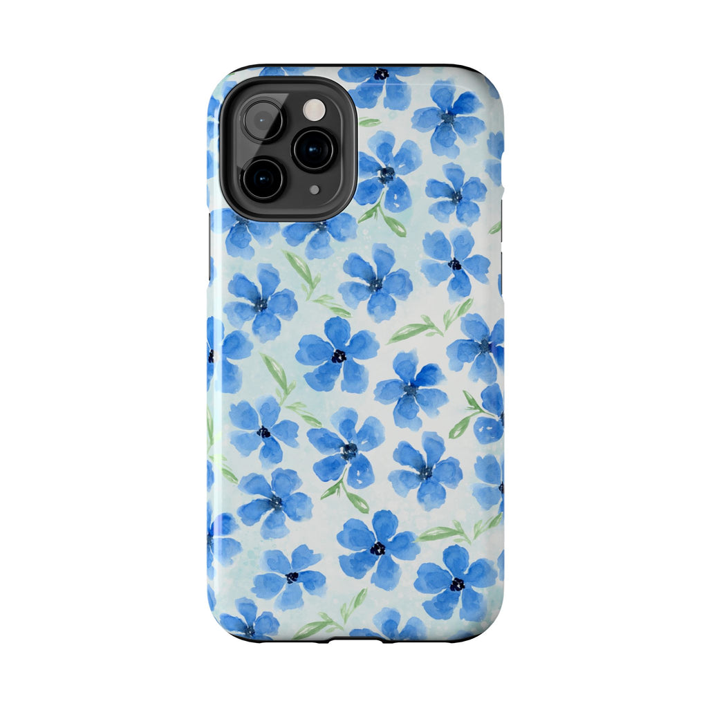 Blue Watercolor Floral Tough Phone Case — Durable Floral Phone Cover