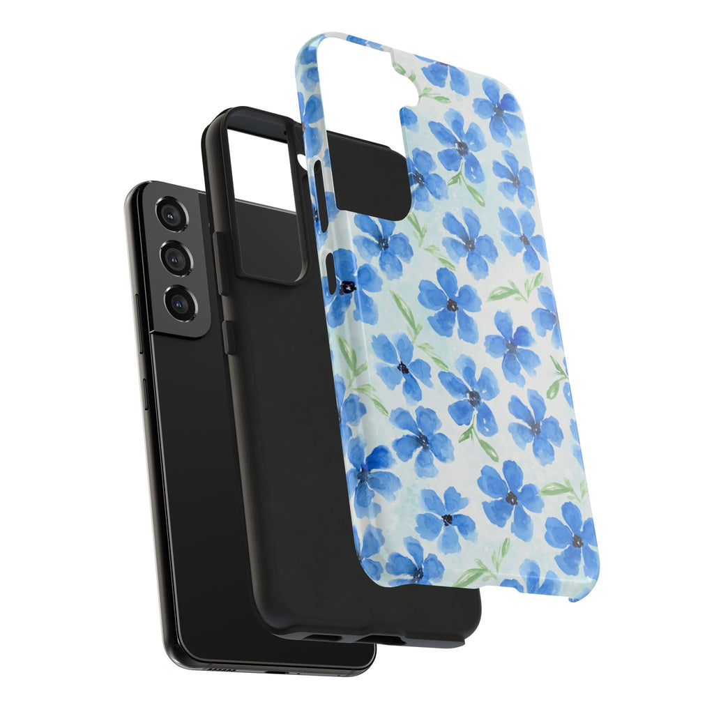Blue Watercolor Floral Tough Phone Case — Durable Floral Phone Cover