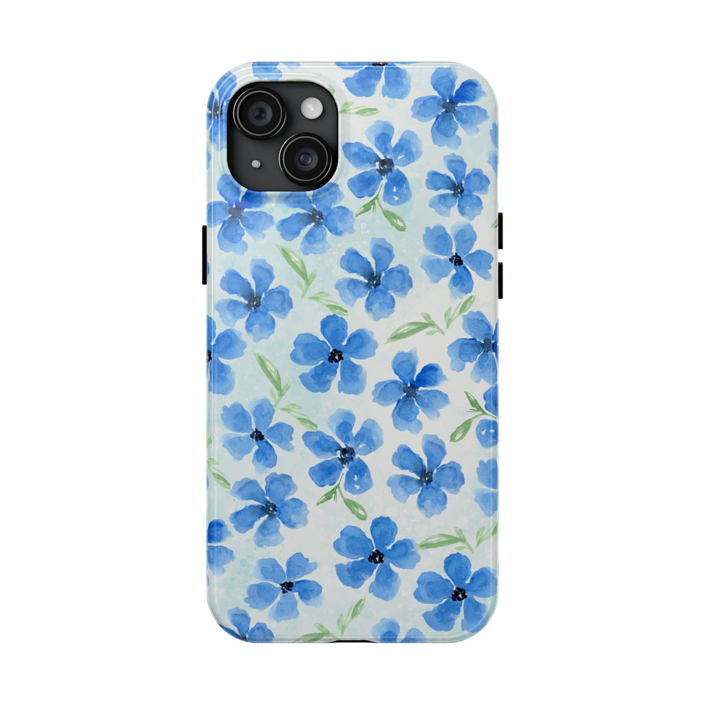 Blue Watercolor Floral Tough Phone Case — Durable Floral Phone Cover