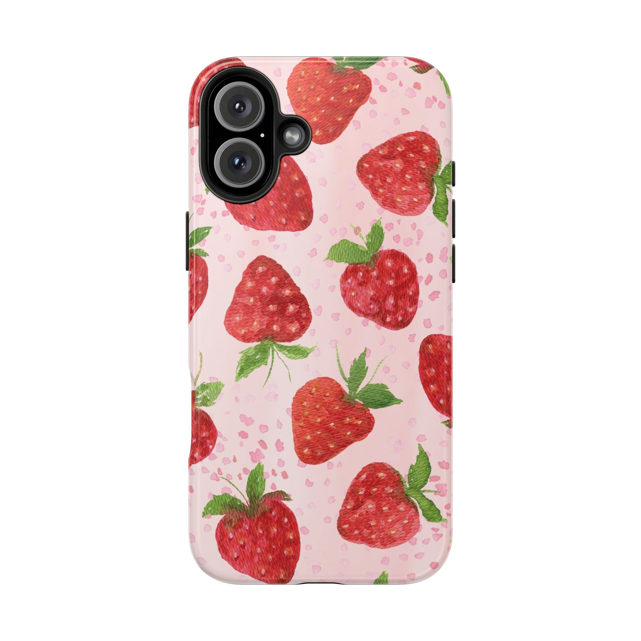 Strawberry Pattern Tough Phone Case — Pink Cute Fruit Protective Cover