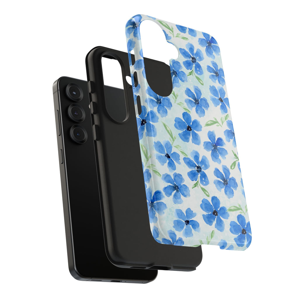 Blue Watercolor Floral Tough Phone Case — Durable Floral Phone Cover