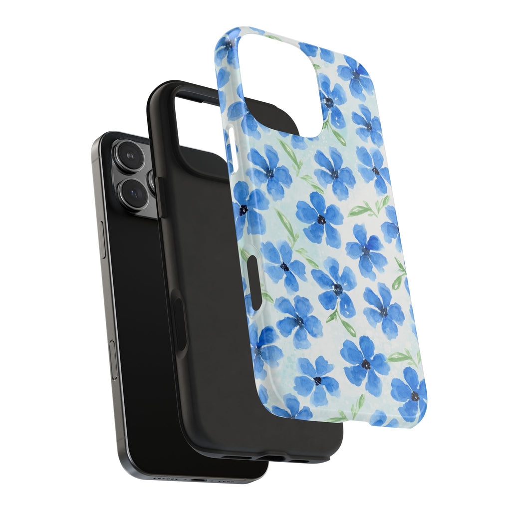 Blue Watercolor Floral Tough Phone Case — Durable Floral Phone Cover
