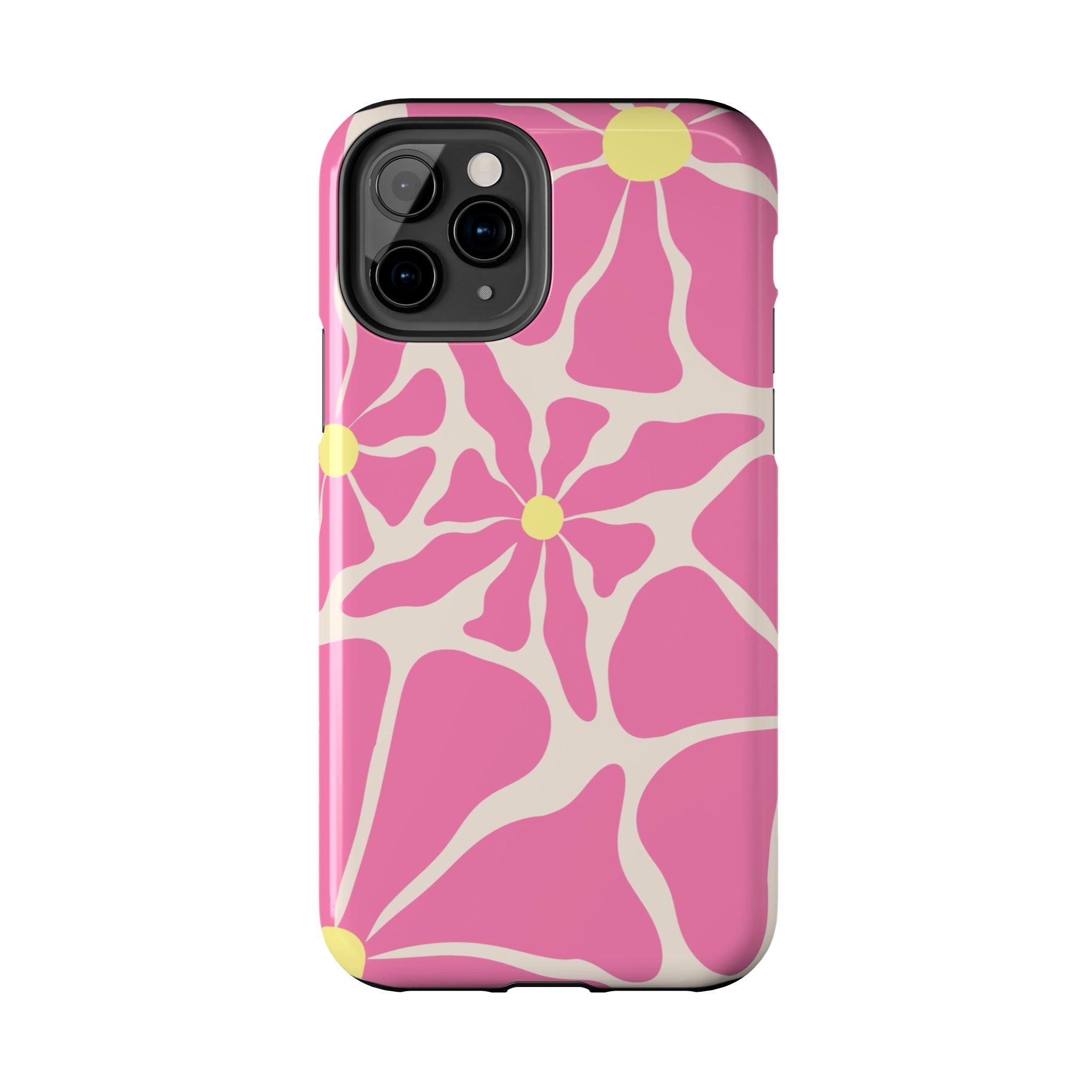 Pink Retro Floral Tough Phone Case — Durable Protective iPhone Cover