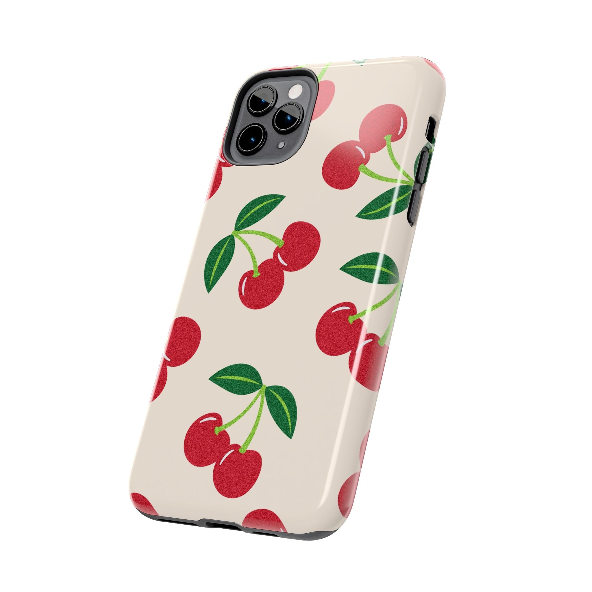 Cherry Pattern Tough Phone Case — Retro Red Cherries on Cream Protective Cover