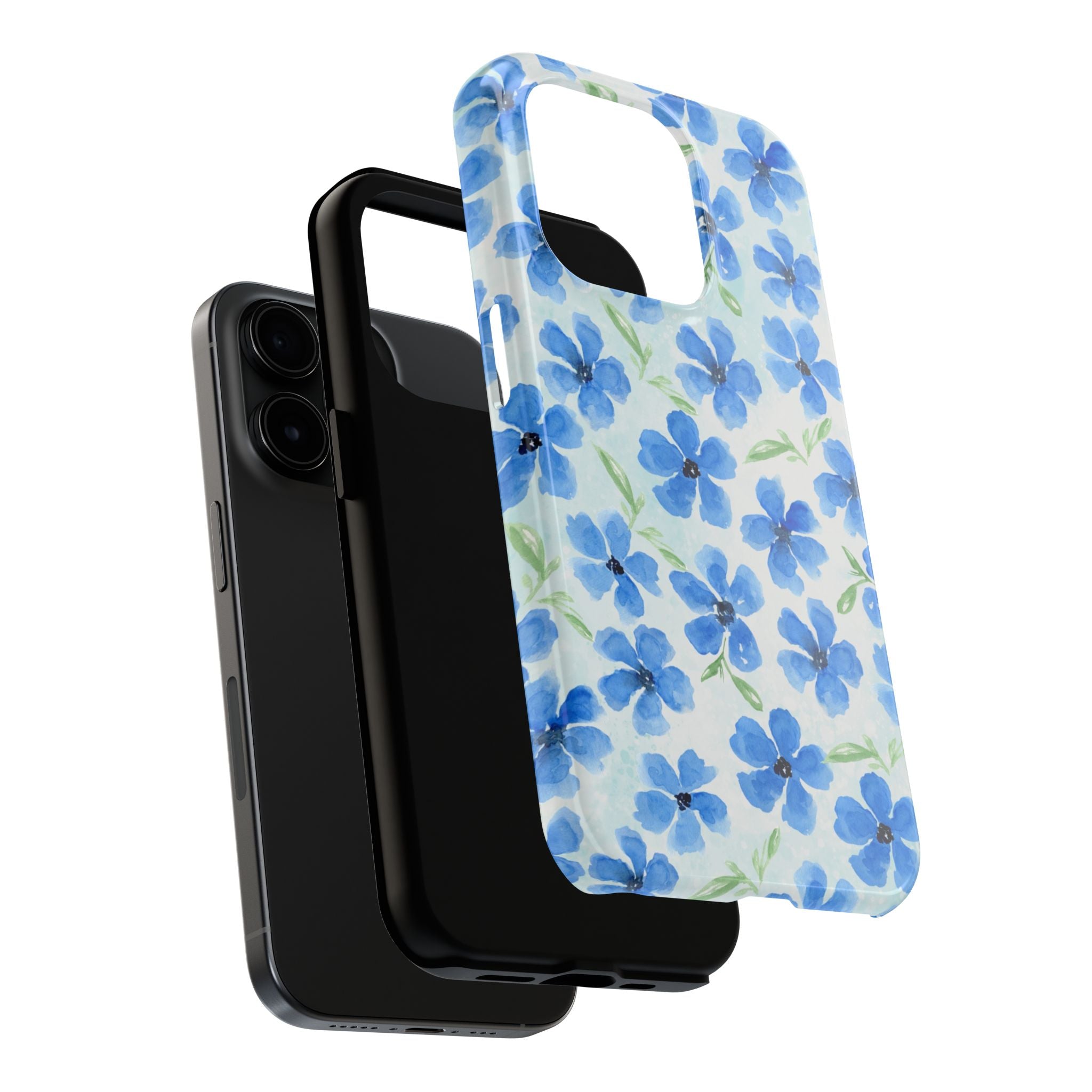 Blue Watercolor Floral Tough Phone Case — Durable Floral Phone Cover