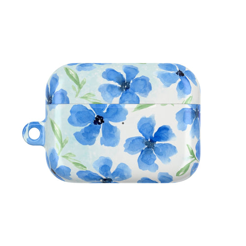 Blue Watercolor Floral AirPod Case — Protective Silicone Cover with Hand-Painted Flowers