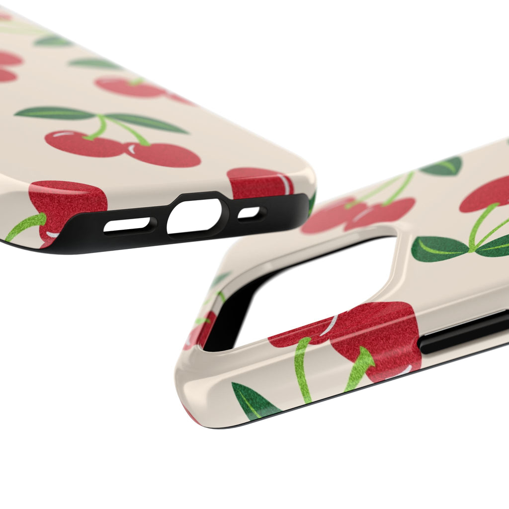 Cherry Pattern Tough Phone Case — Retro Red Cherries on Cream Protective Cover