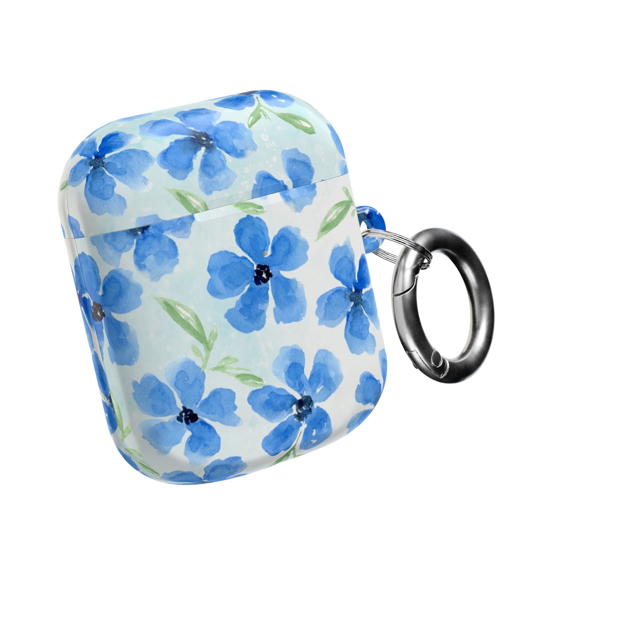 Blue Watercolor Floral AirPod Case — Protective Silicone Cover with Hand-Painted Flowers