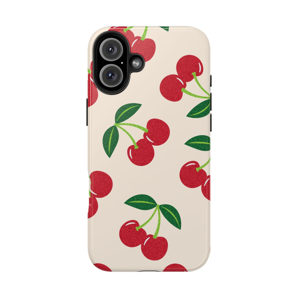 Cherry Pattern Tough Phone Case — Retro Red Cherries on Cream Protective Cover