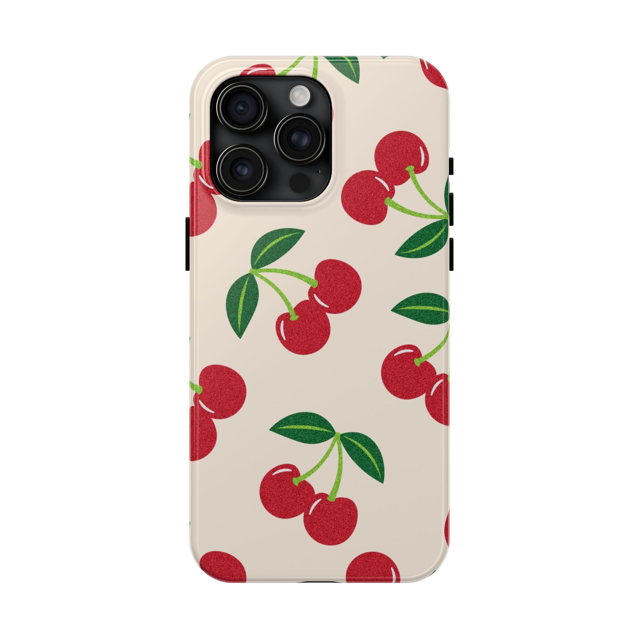 Cherry Pattern Tough Phone Case — Retro Red Cherries on Cream Protective Cover