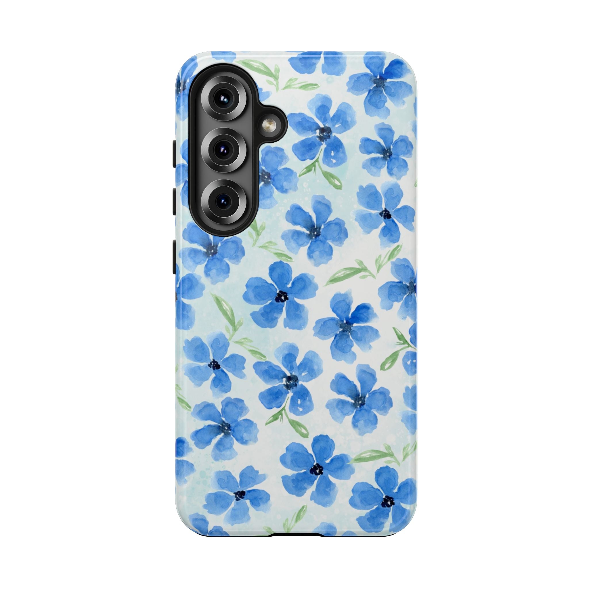 Blue Watercolor Floral Tough Phone Case — Durable Floral Phone Cover
