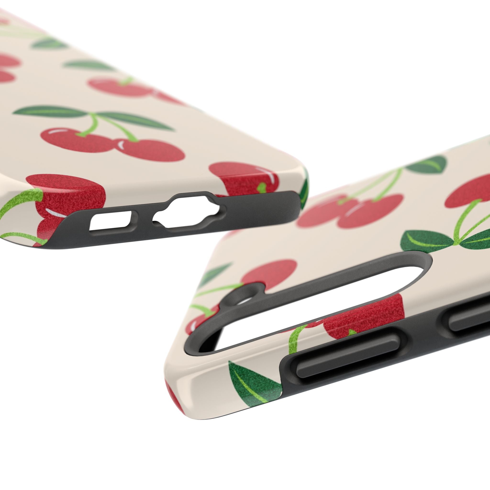 Cherry Pattern Tough Phone Case — Retro Red Cherries on Cream Protective Cover