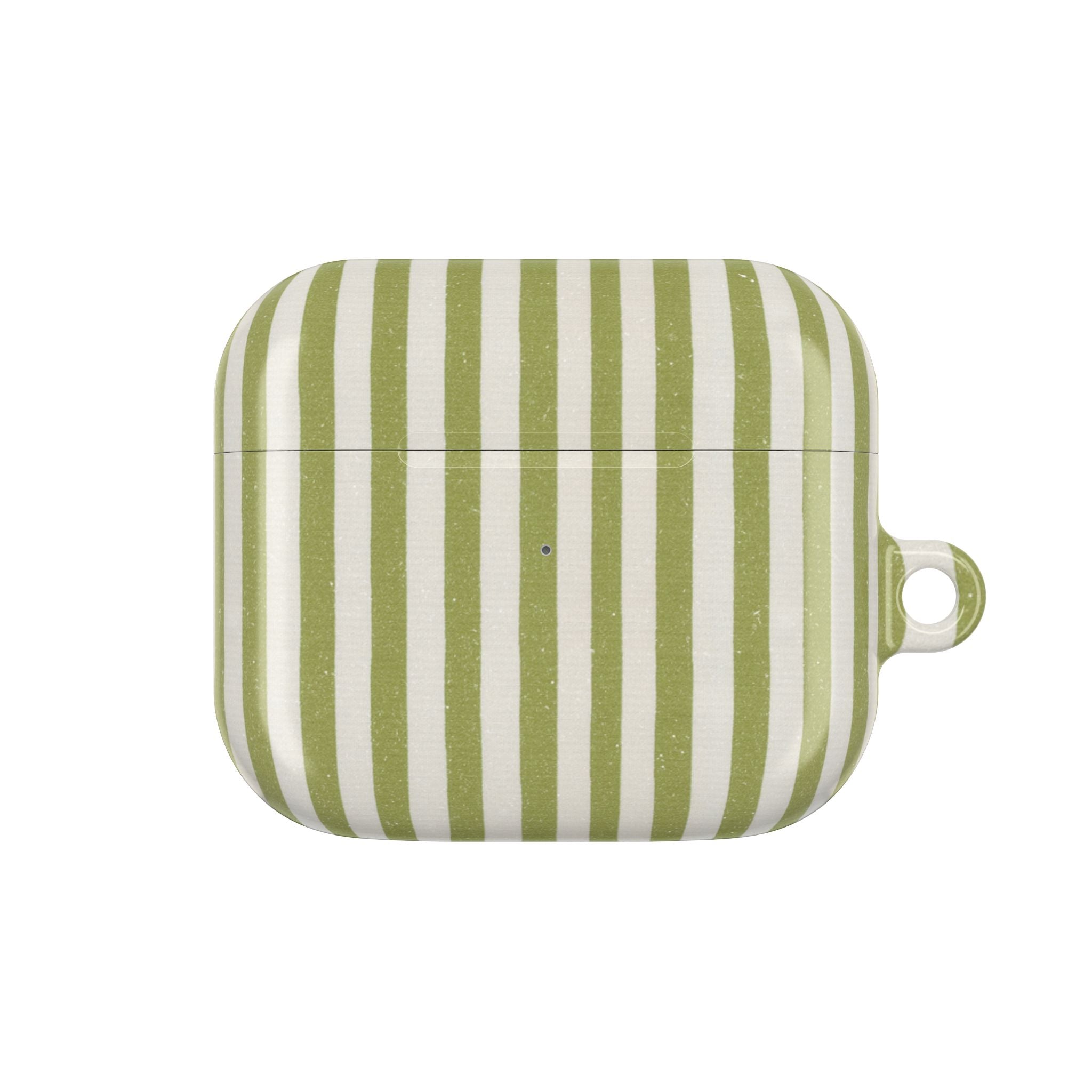 Striped Olive Green AirPod Case — Minimal Coastal Vibe Protective Cover