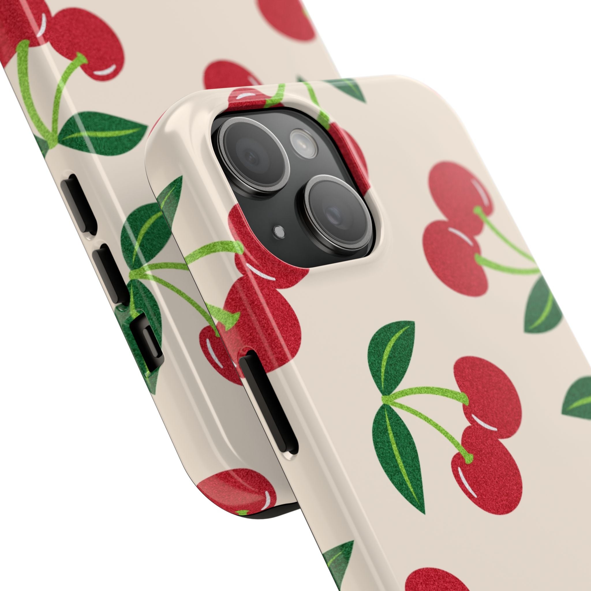 Cherry Pattern Tough Phone Case — Retro Red Cherries on Cream Protective Cover