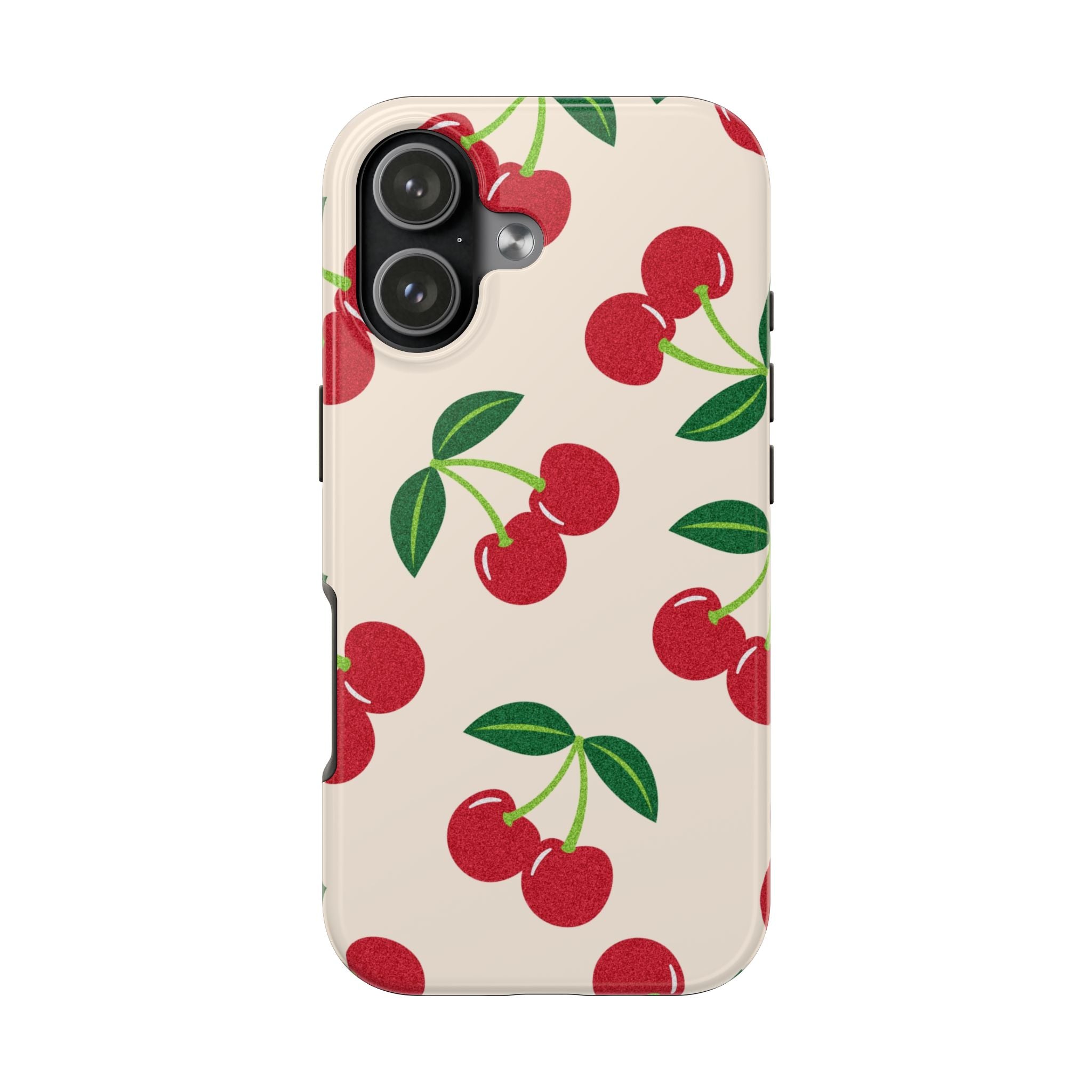 Cherry Pattern Tough Phone Case — Retro Red Cherries on Cream Protective Cover