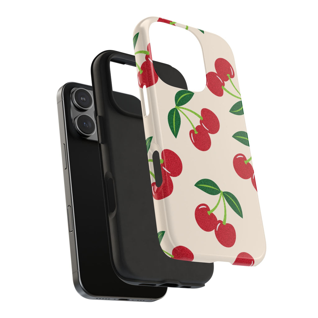 Cherry Pattern Tough Phone Case — Retro Red Cherries on Cream Protective Cover