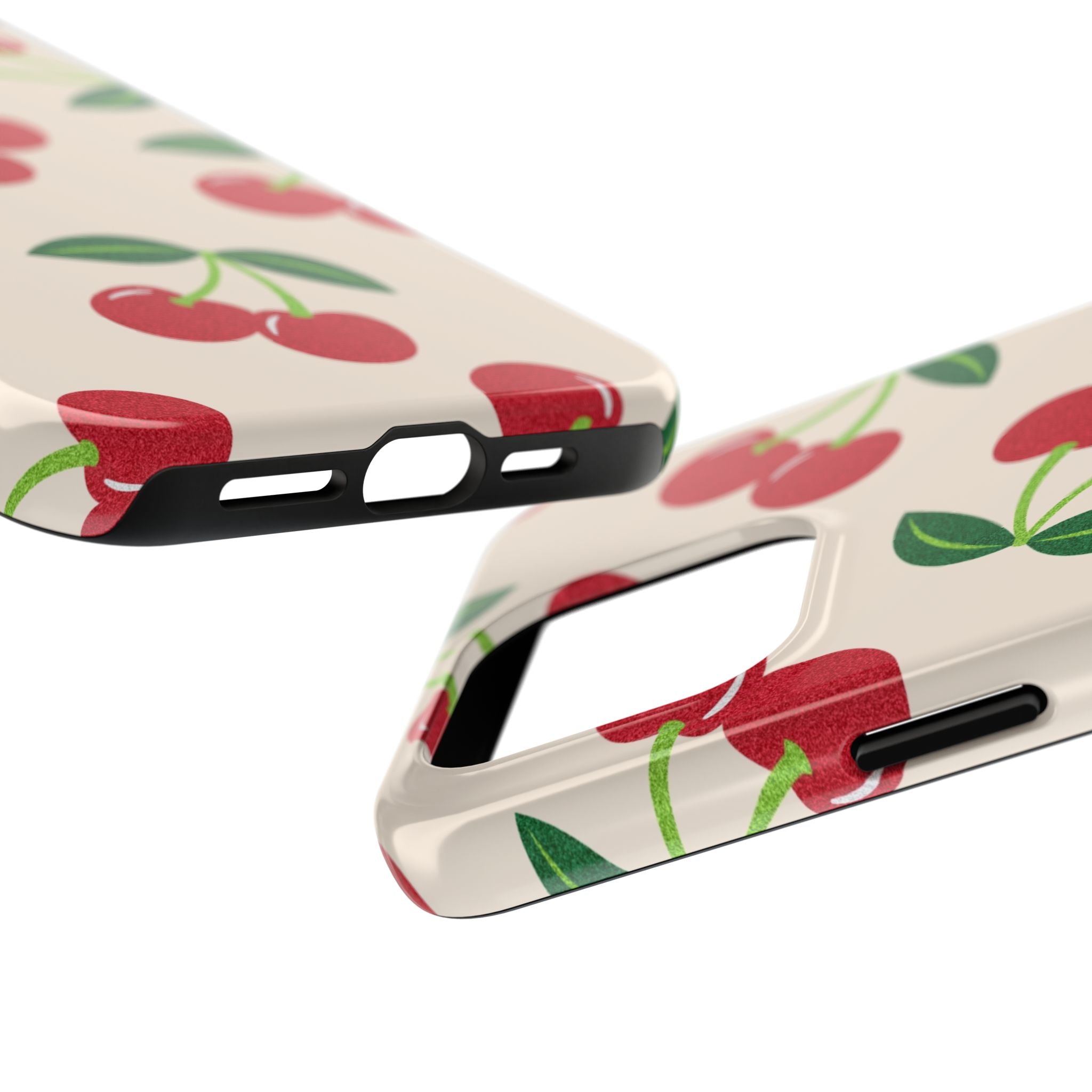 Cherry Pattern Tough Phone Case — Retro Red Cherries on Cream Protective Cover