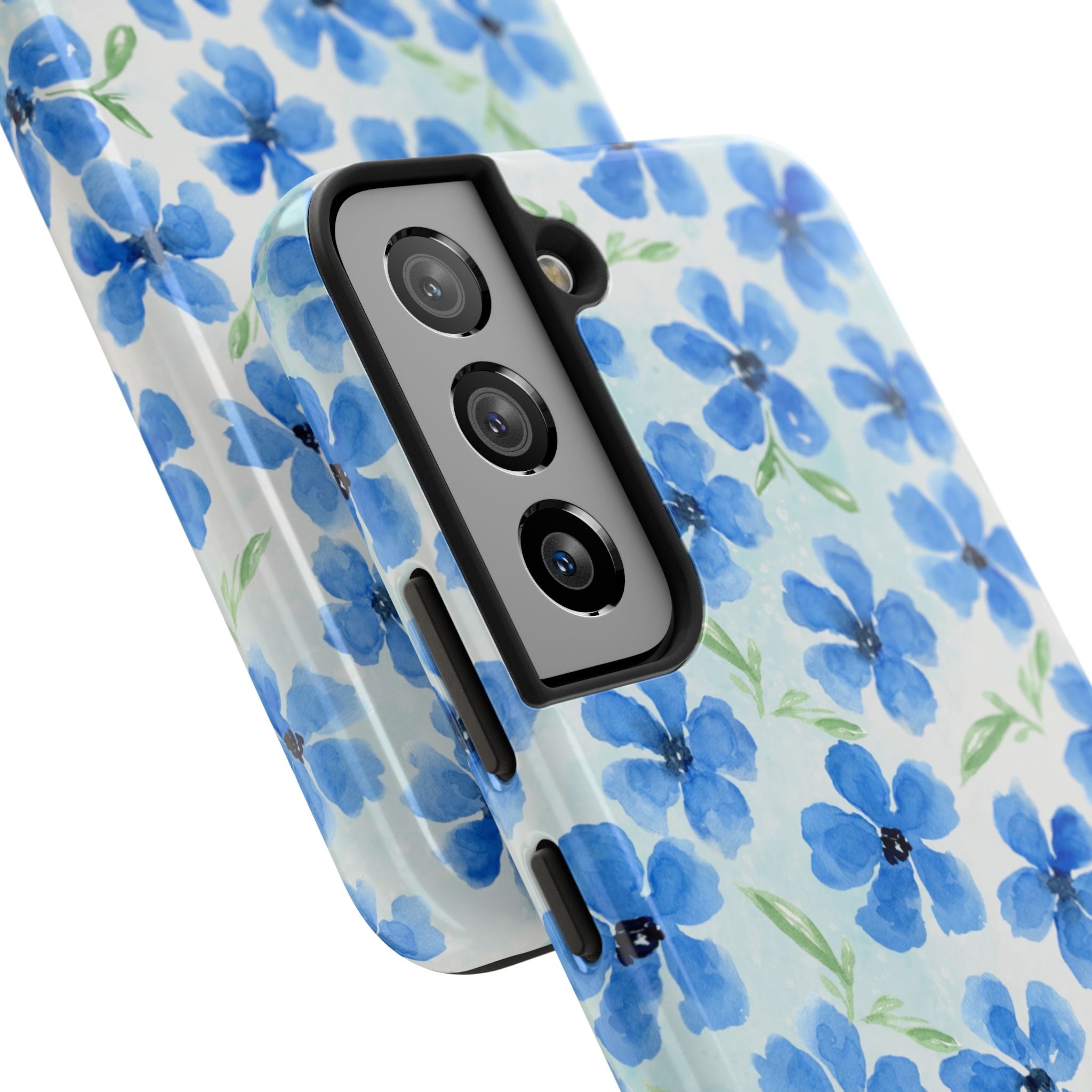 Blue Watercolor Floral Tough Phone Case — Durable Floral Phone Cover