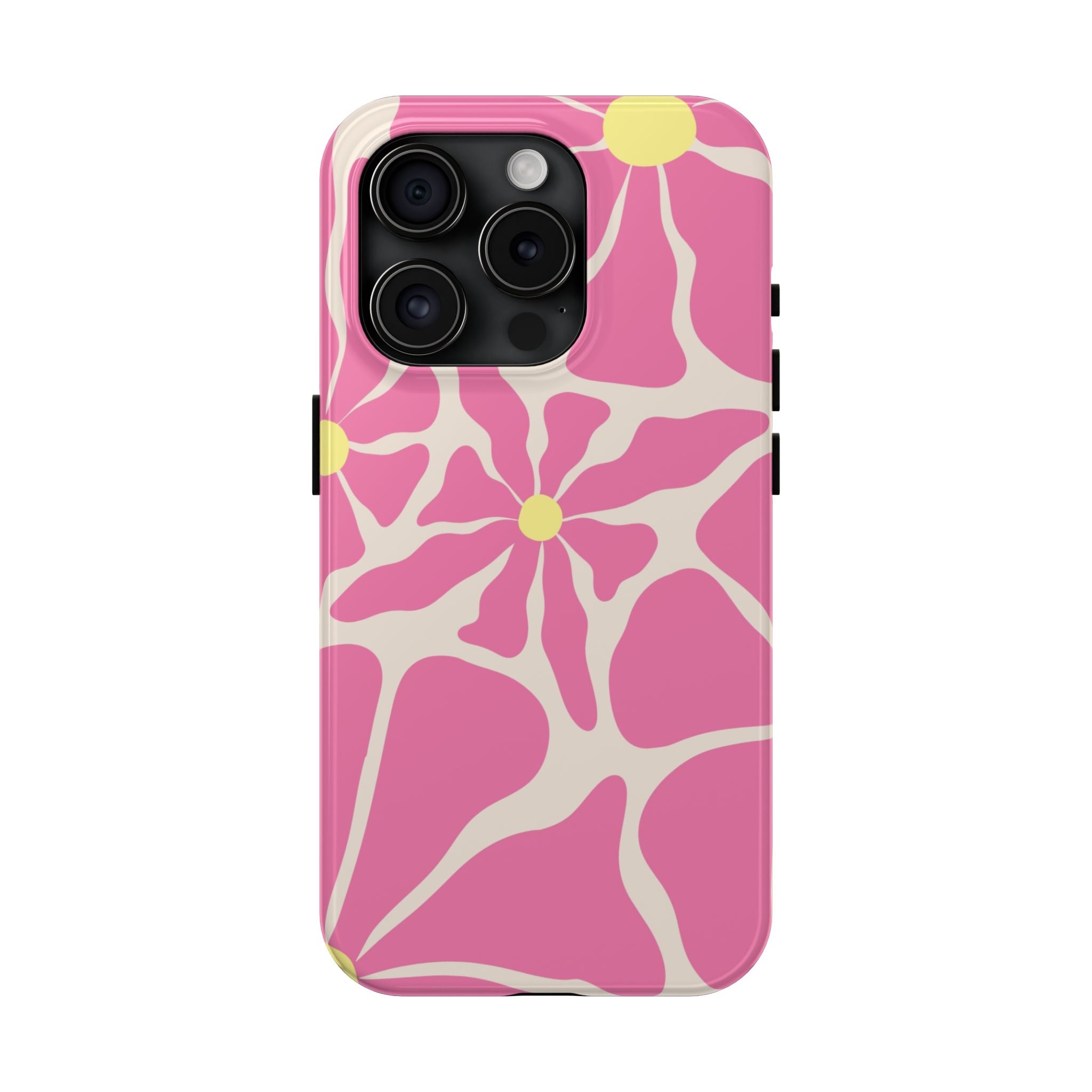 Pink Retro Floral Tough Phone Case — Durable Protective iPhone Cover