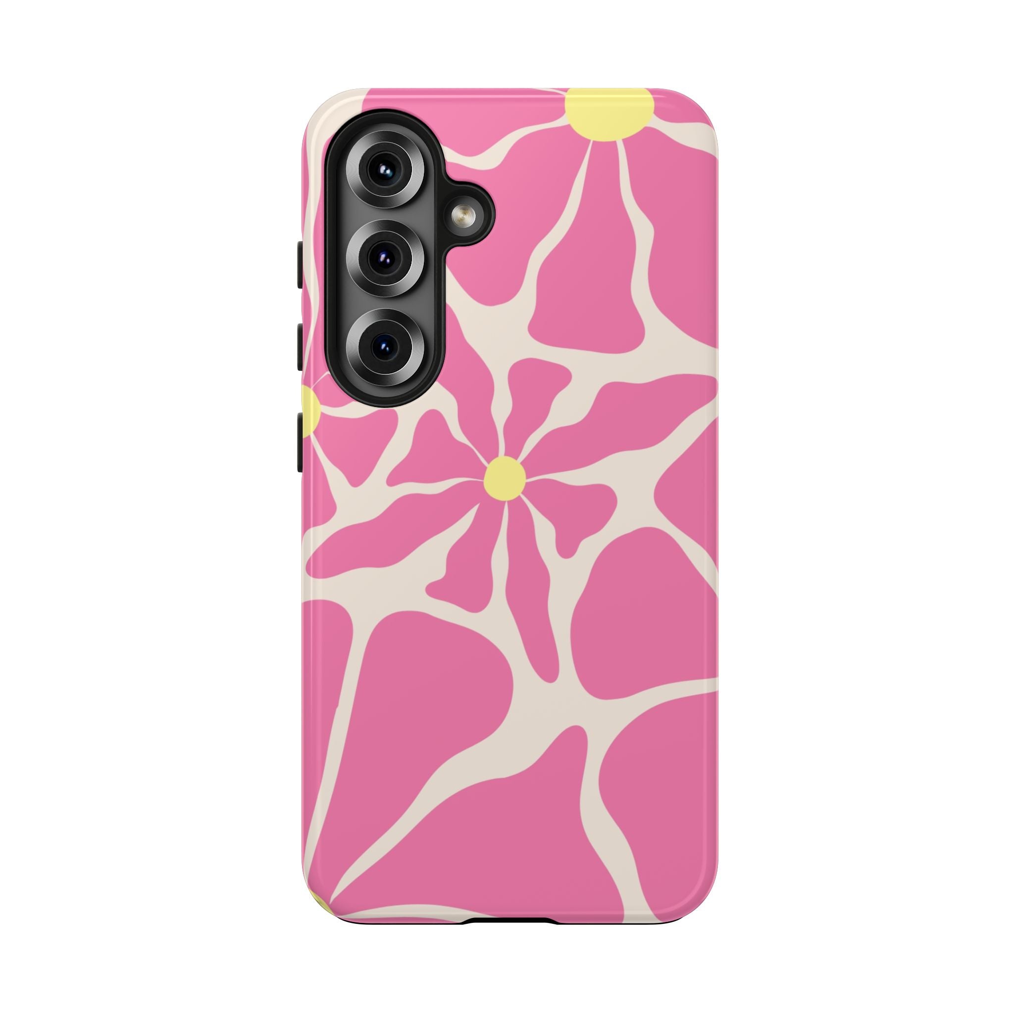 Pink Retro Floral Tough Phone Case — Durable Protective iPhone Cover