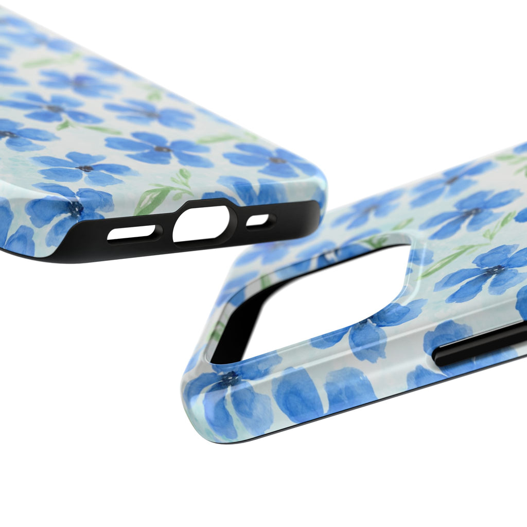 Blue Watercolor Floral Tough Phone Case — Durable Floral Phone Cover