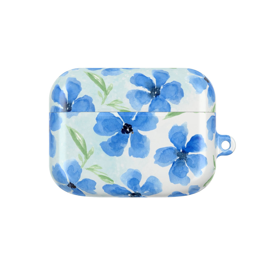 Blue Watercolor Floral AirPod Case — Protective Silicone Cover with Hand-Painted Flowers
