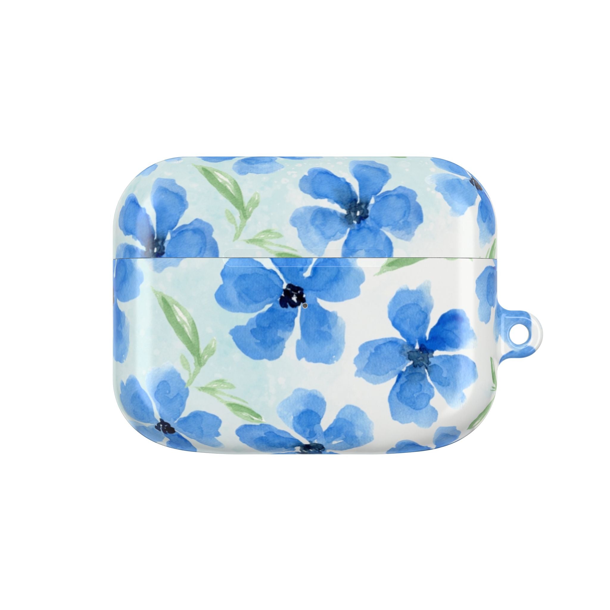 Blue Watercolor Floral AirPod Case — Protective Silicone Cover with Hand-Painted Flowers