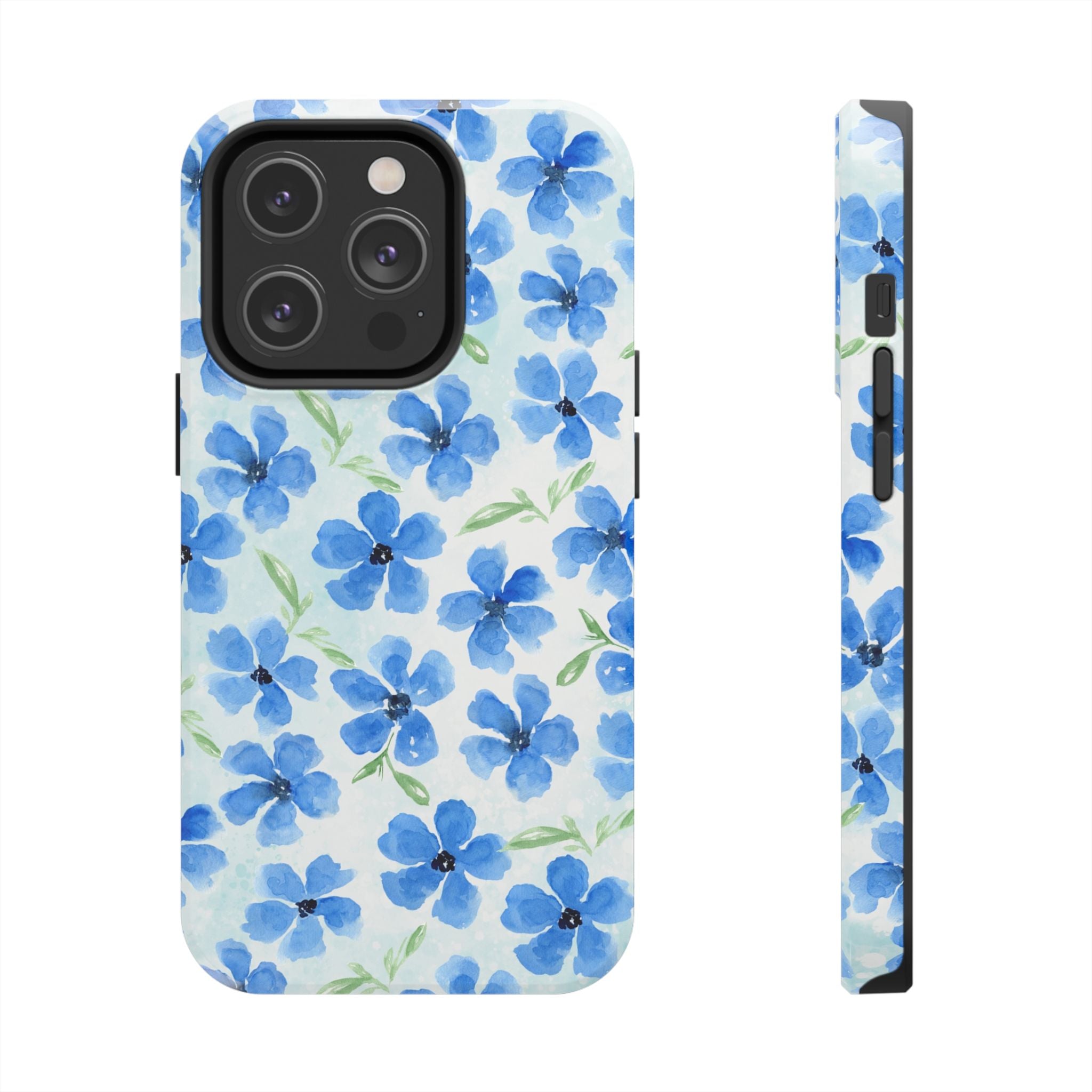 Blue Watercolor Floral Tough Phone Case — Durable Floral Phone Cover